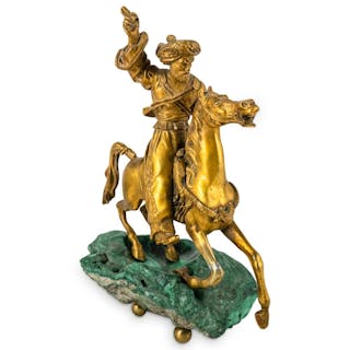 Late 19th Cent. French Orientalist Gilt Bronze & Malachite Statue