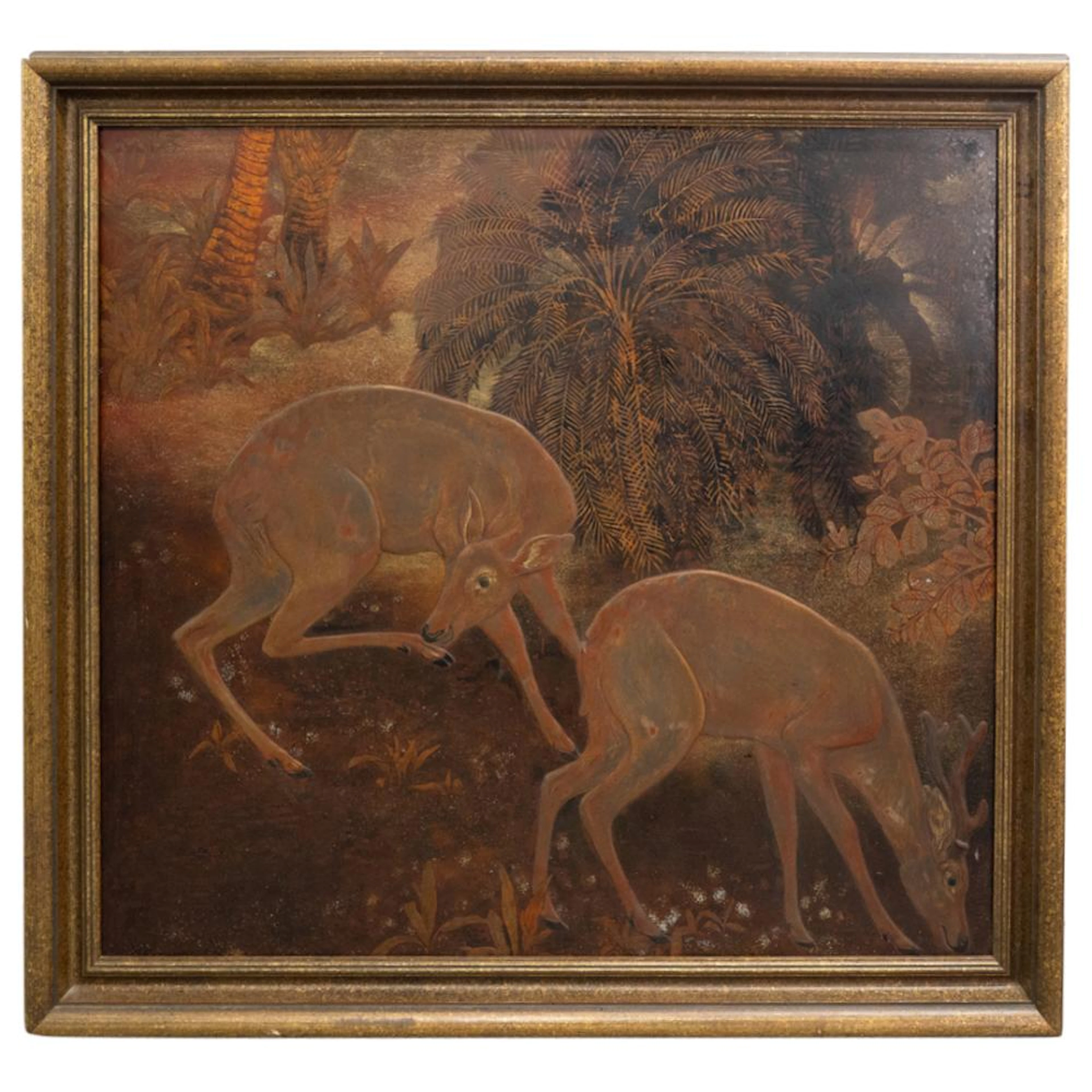 Attr. To Jean Dunand (1877-1942) Deer Buck W/ Doe Panel