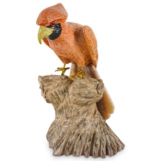 Fine Gemstone Carved Crested Bird Sculpture