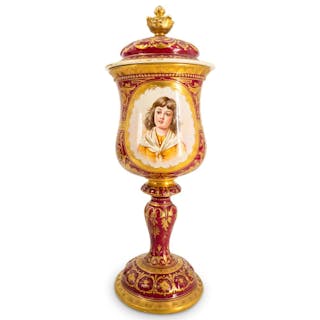 Late 19th Cent. German Royal Bonn Lidded Footed Urn Vase