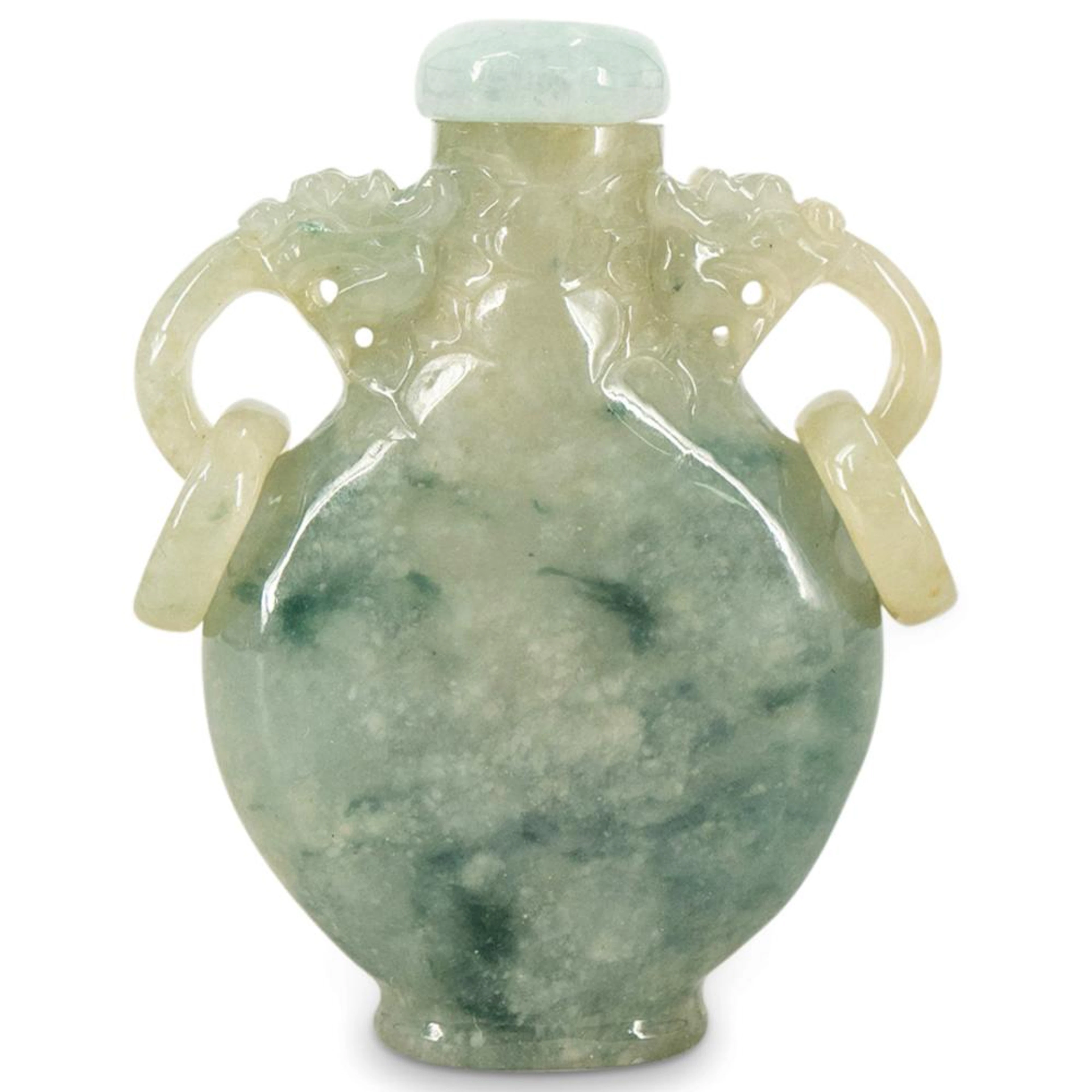 Antique Chinese Carved Jade Loose Ring Snuff Bottle