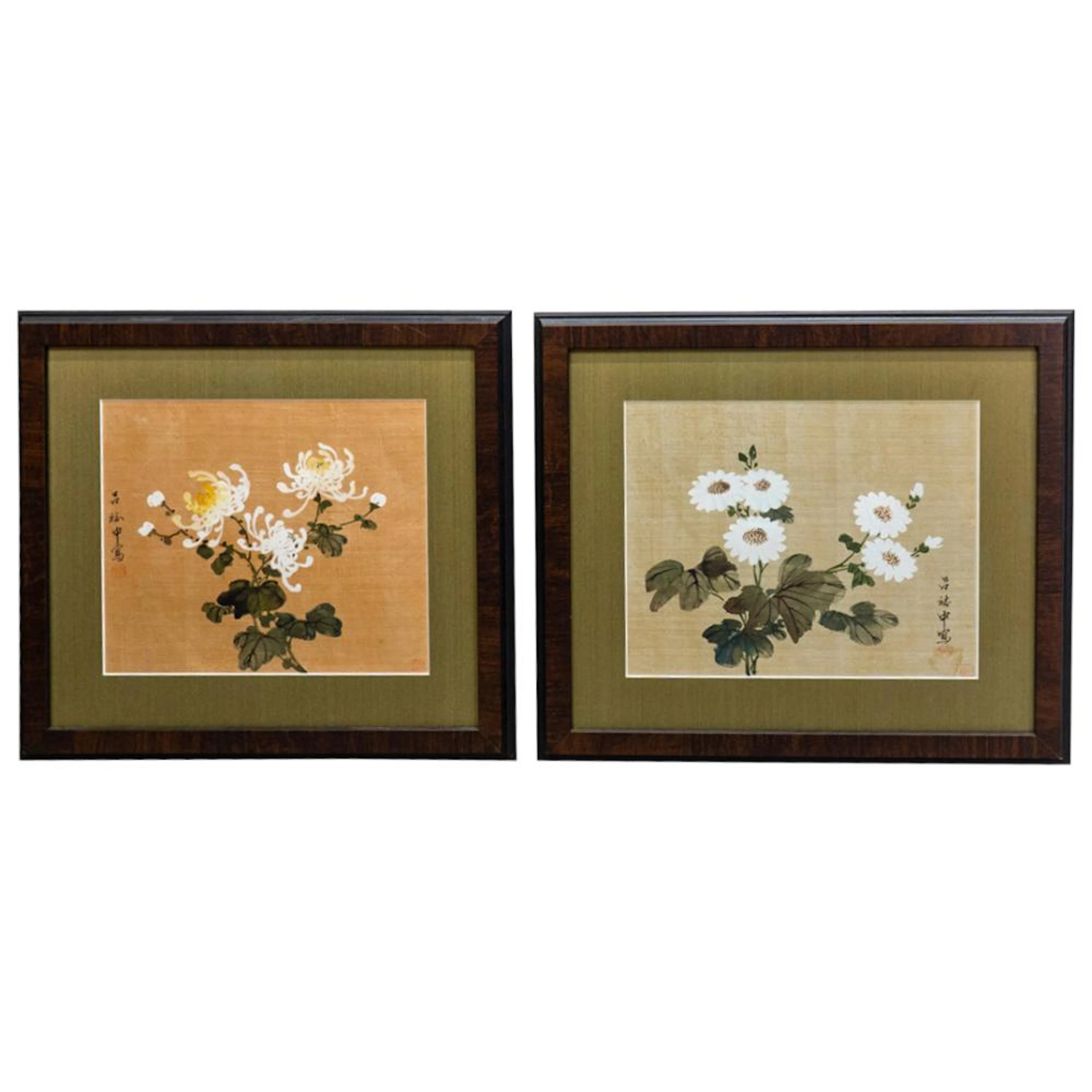Pair of Antique Chinese Gouache on Silk