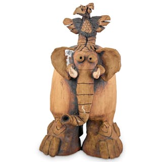 James DeRosso Clay Pottery Whimsical Elephant Sculpture