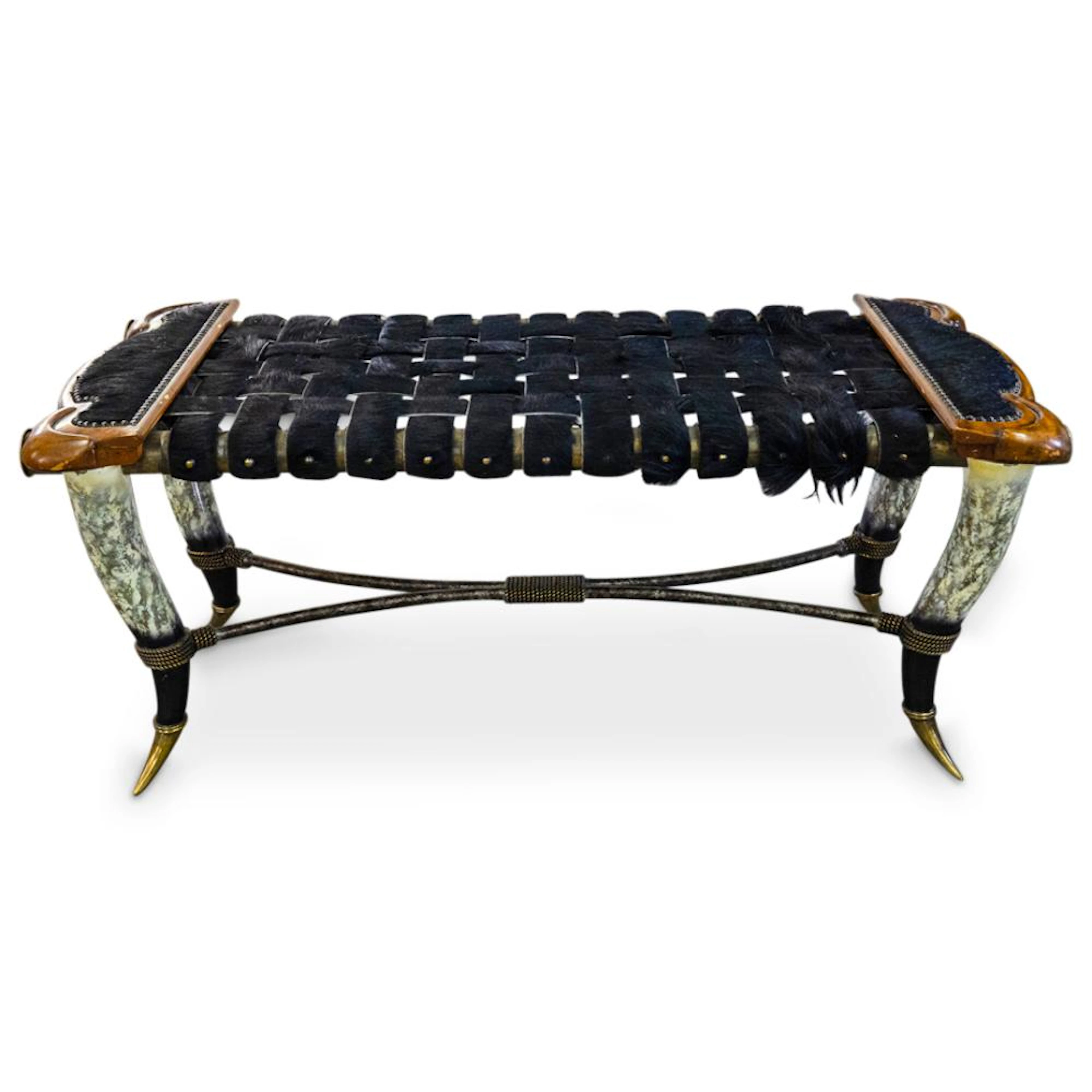 Hollywood Regency Faux Horn and Iron Bench