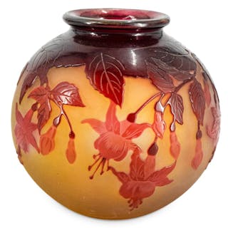 French Art Nouveau Signed Emile Galle Fuchsia Cameo Glass Vase