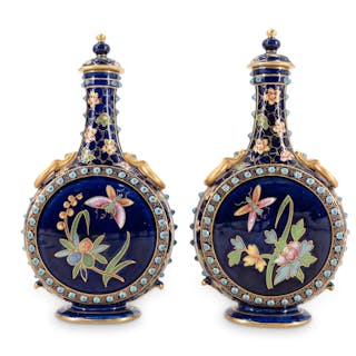 Pair of Royal Worcester Porcelain Moon Flasks