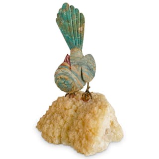 Fine Gemstone Carved Canary Bird Sculpture
