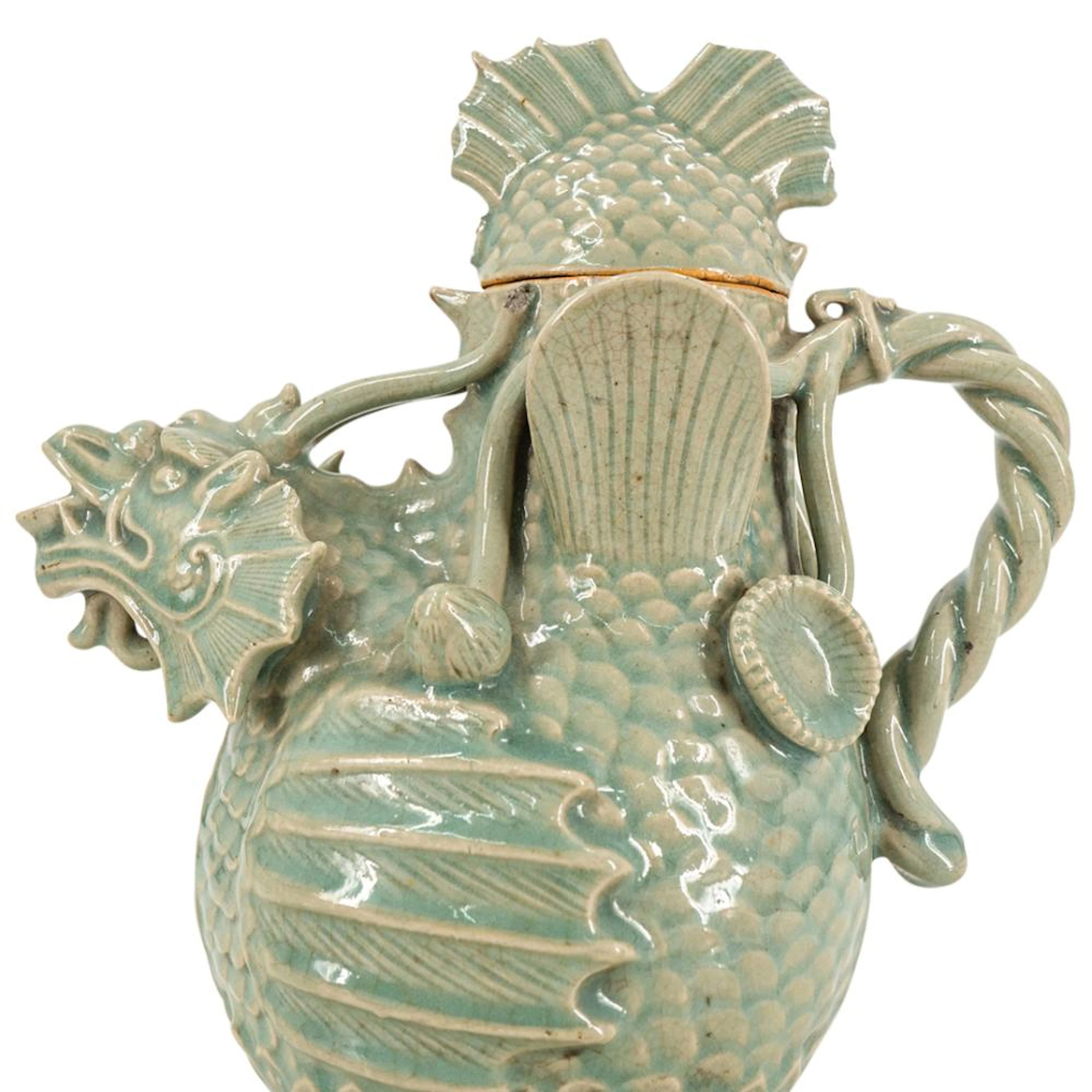 Korean Goryeo Dynasty Style Large Celadon Dragon-Shaped Ewer