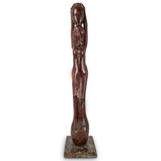 Signed Carved Wood Female Water Bearer