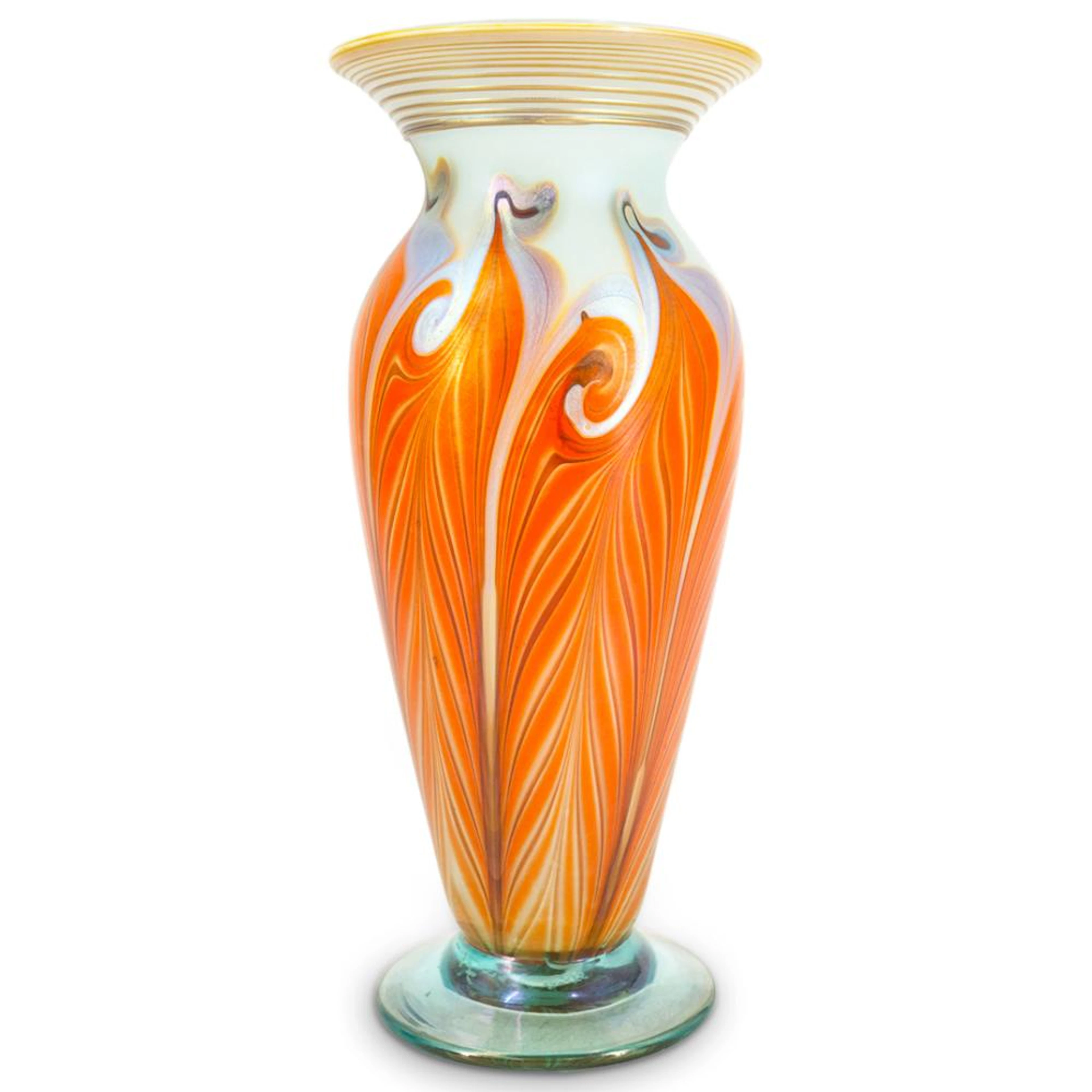 Vintage Limited Vandermark Pulled Feather Iridescent Art Glass Vase