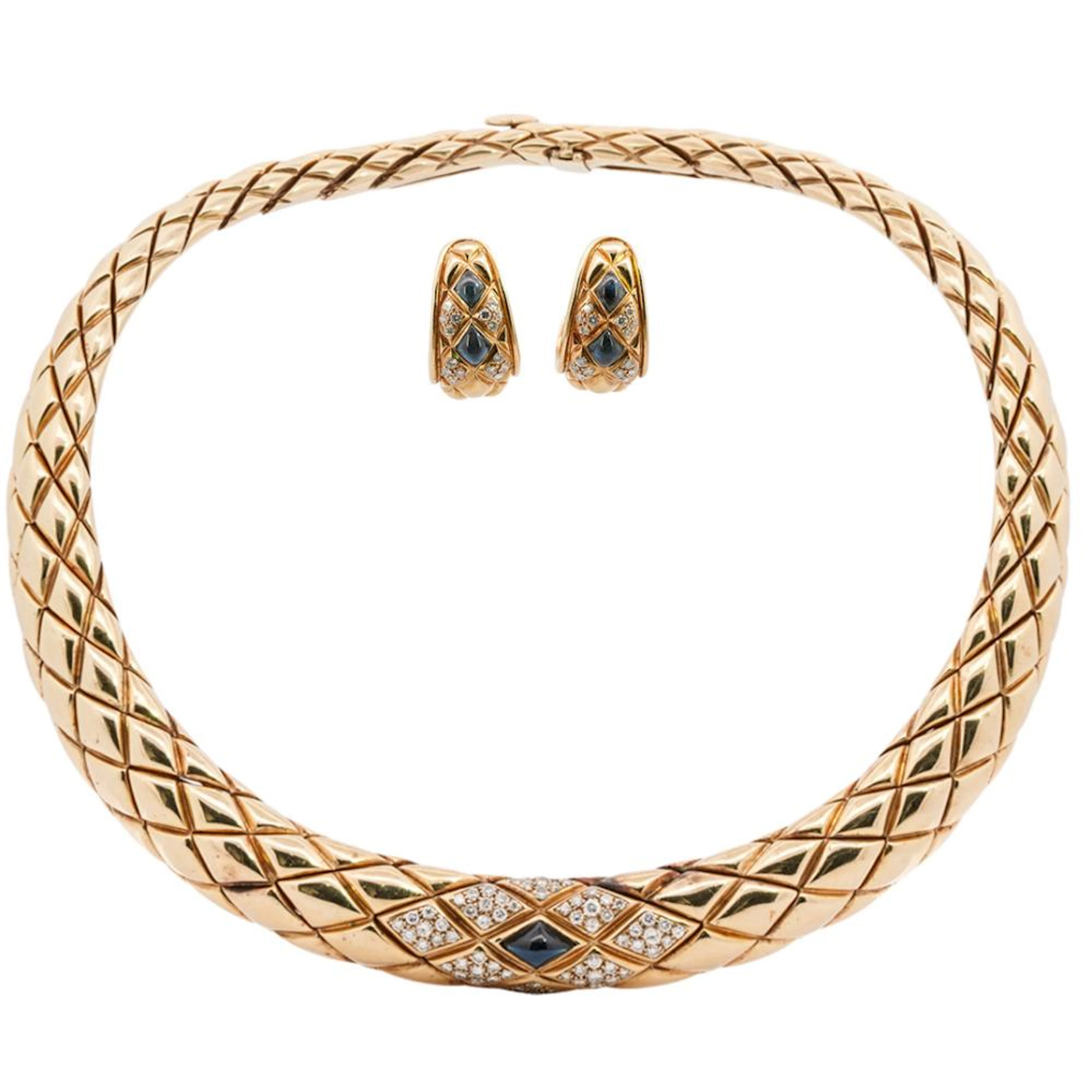 Chaumet 18K Gold Diamond Sapphire Set