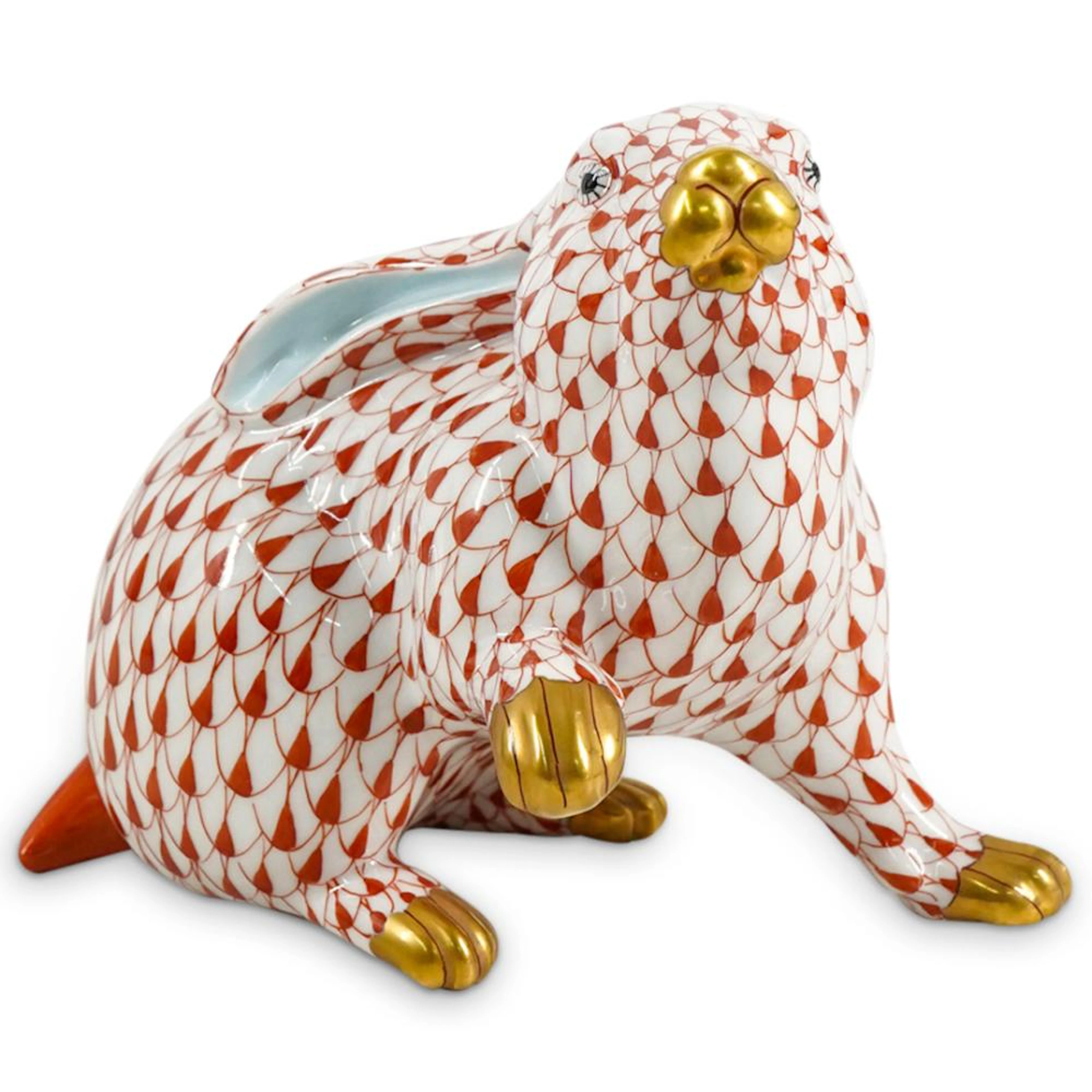 Herend Porcelain "Rabbit Sitting" Rust Fishnet Figurine