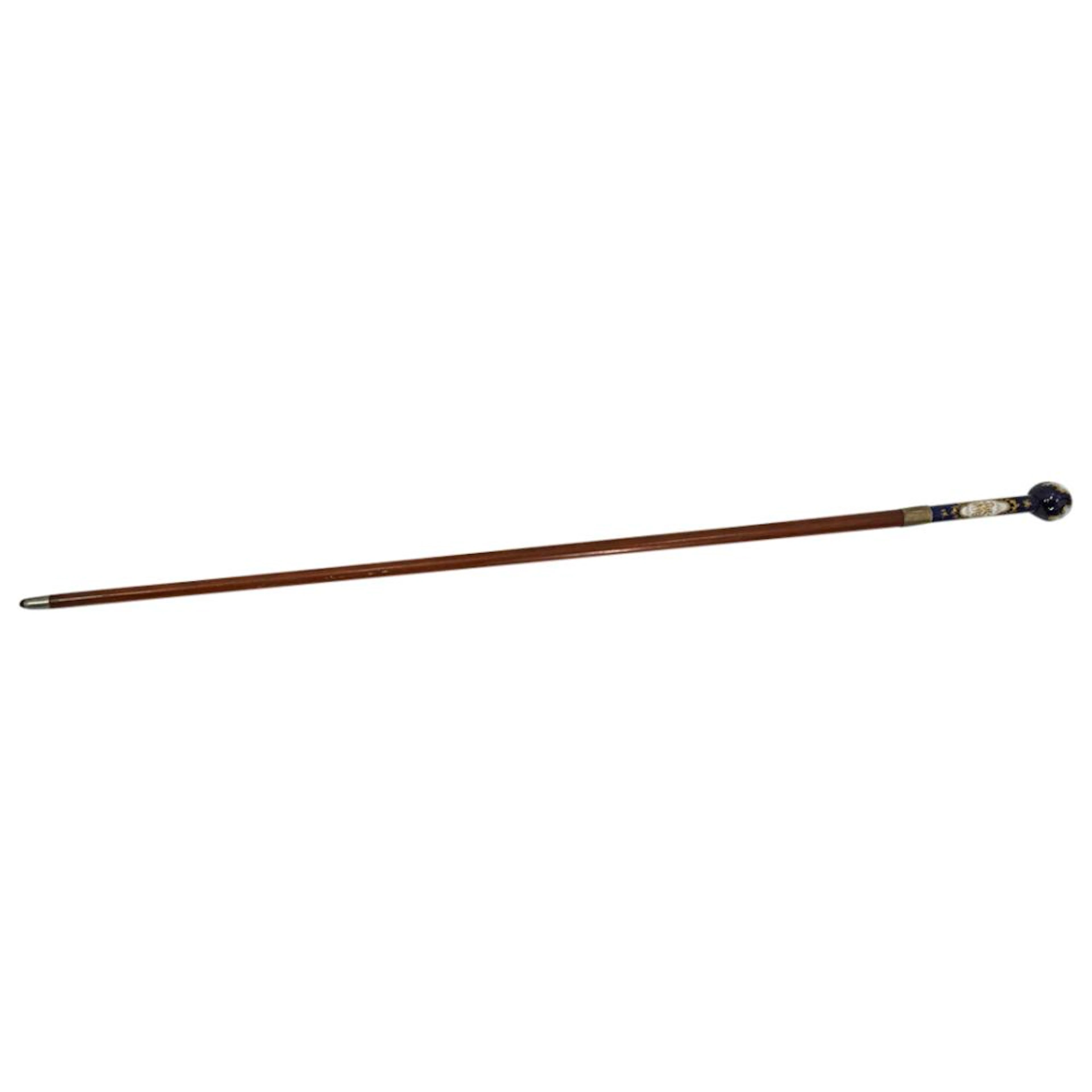 Sevres Porcelain Handled Ball And Stem Walking Cane