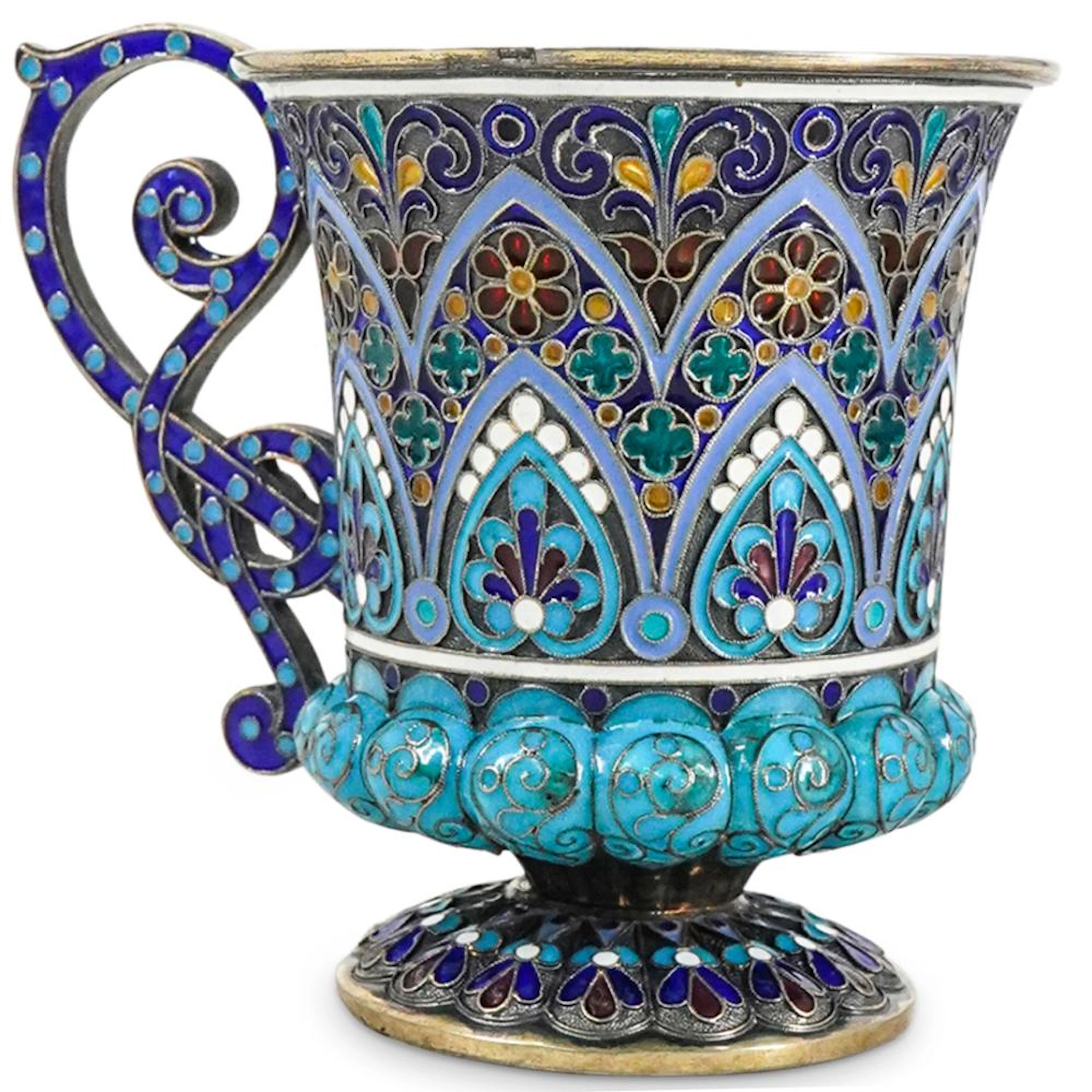 Antique Russian Antip Kuzmichev Enameled 916 Silver Charka Cup