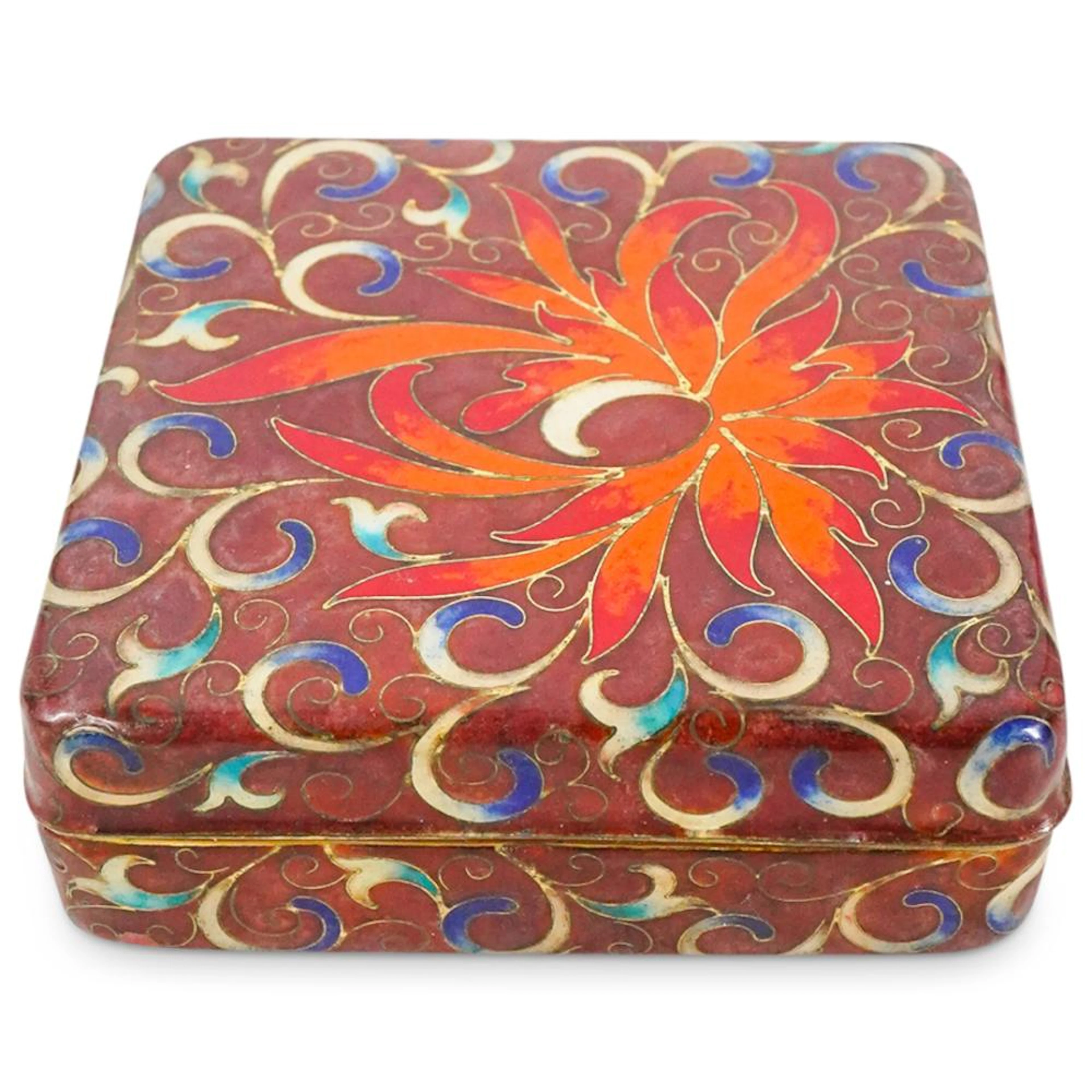 Antique East Asian Lidded Cloisonne Floral Box