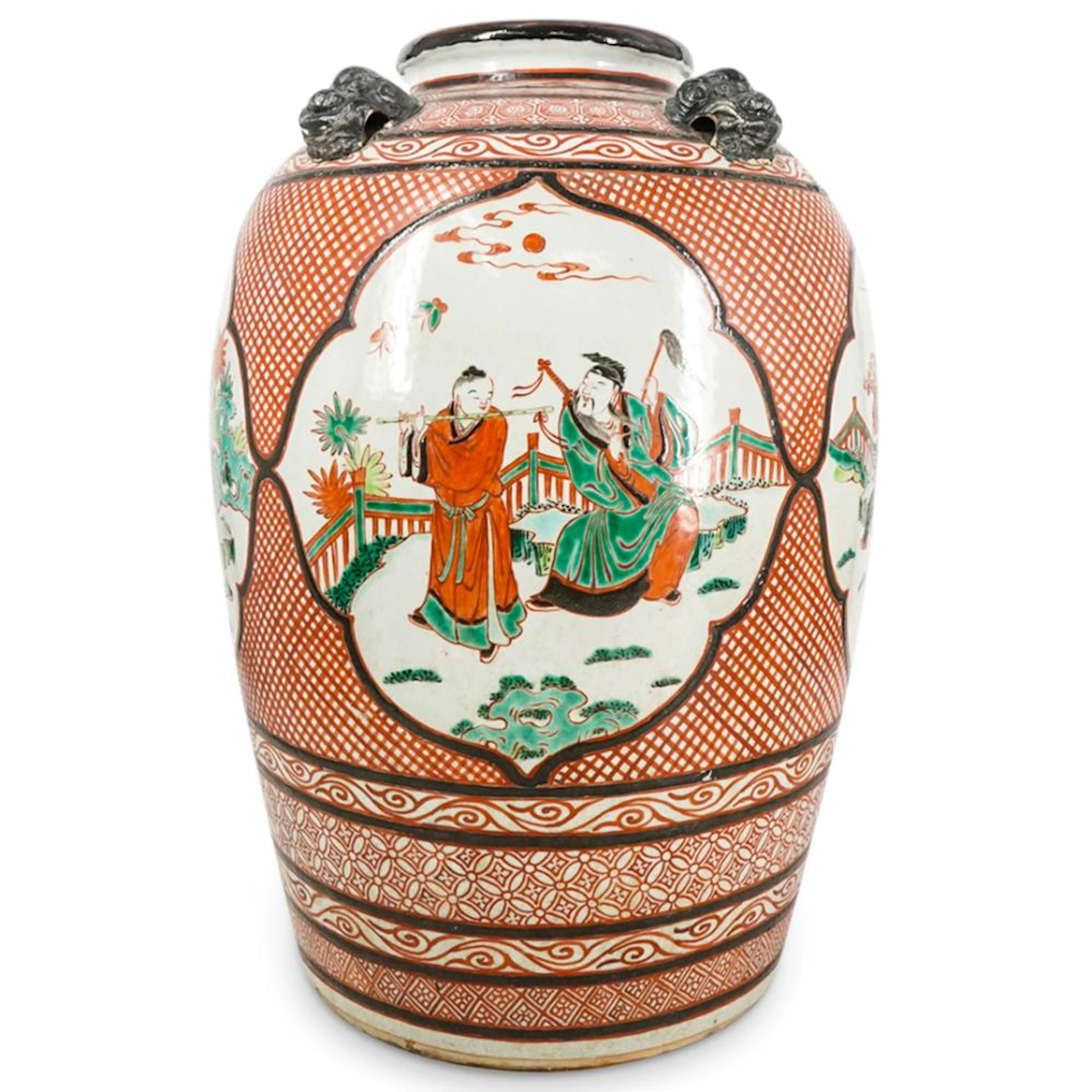 Antique Chinese Famille Verte Porcelain Storage Jar