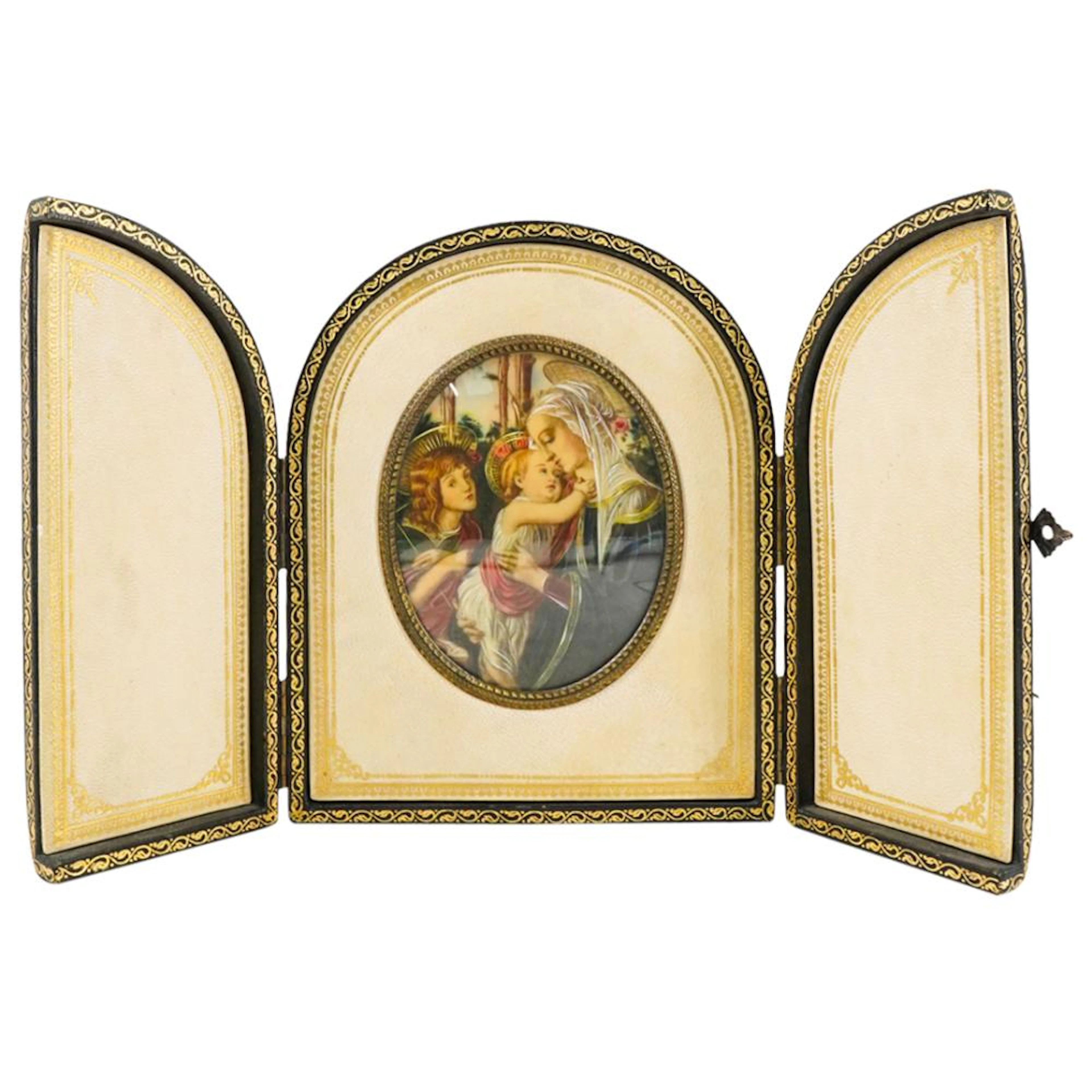 Leather Cased Painting of Madonna by N. Beretti