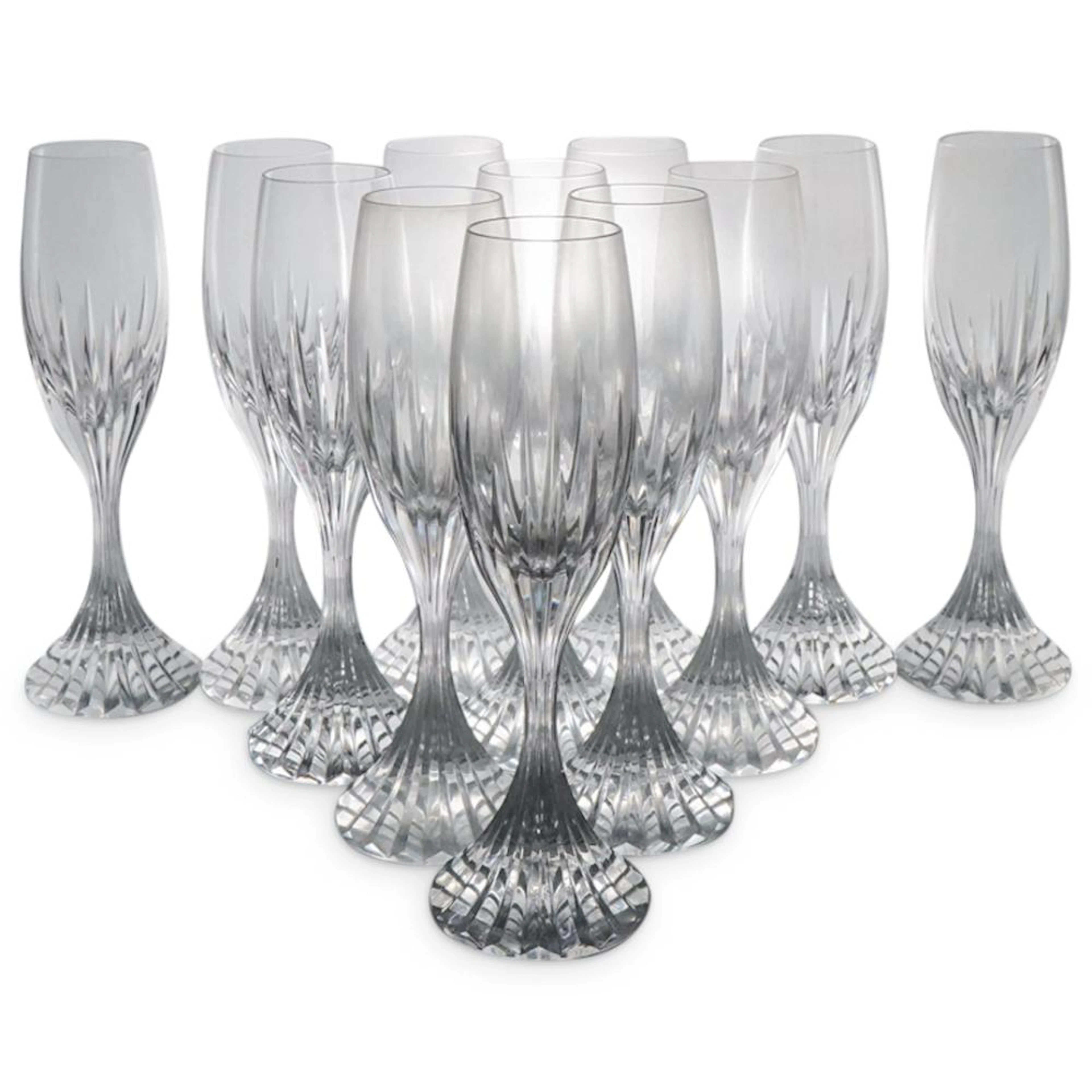 (12 Pc) Baccarat Crystal "Massena" Champagne Flutes