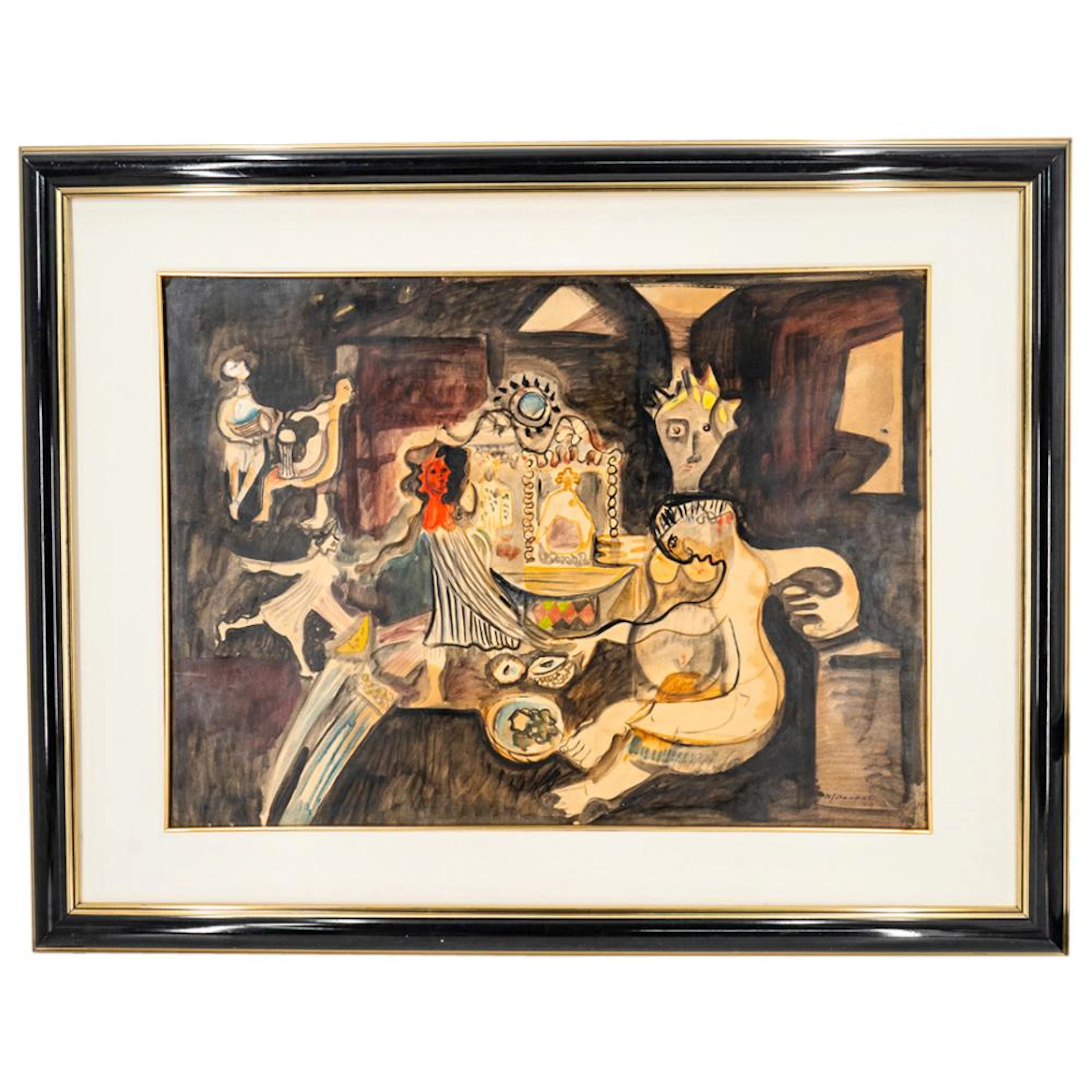 Mariano Rodriguez (Cuba, 1912-1990) "Bembe" Oil & Watercolor Painting
