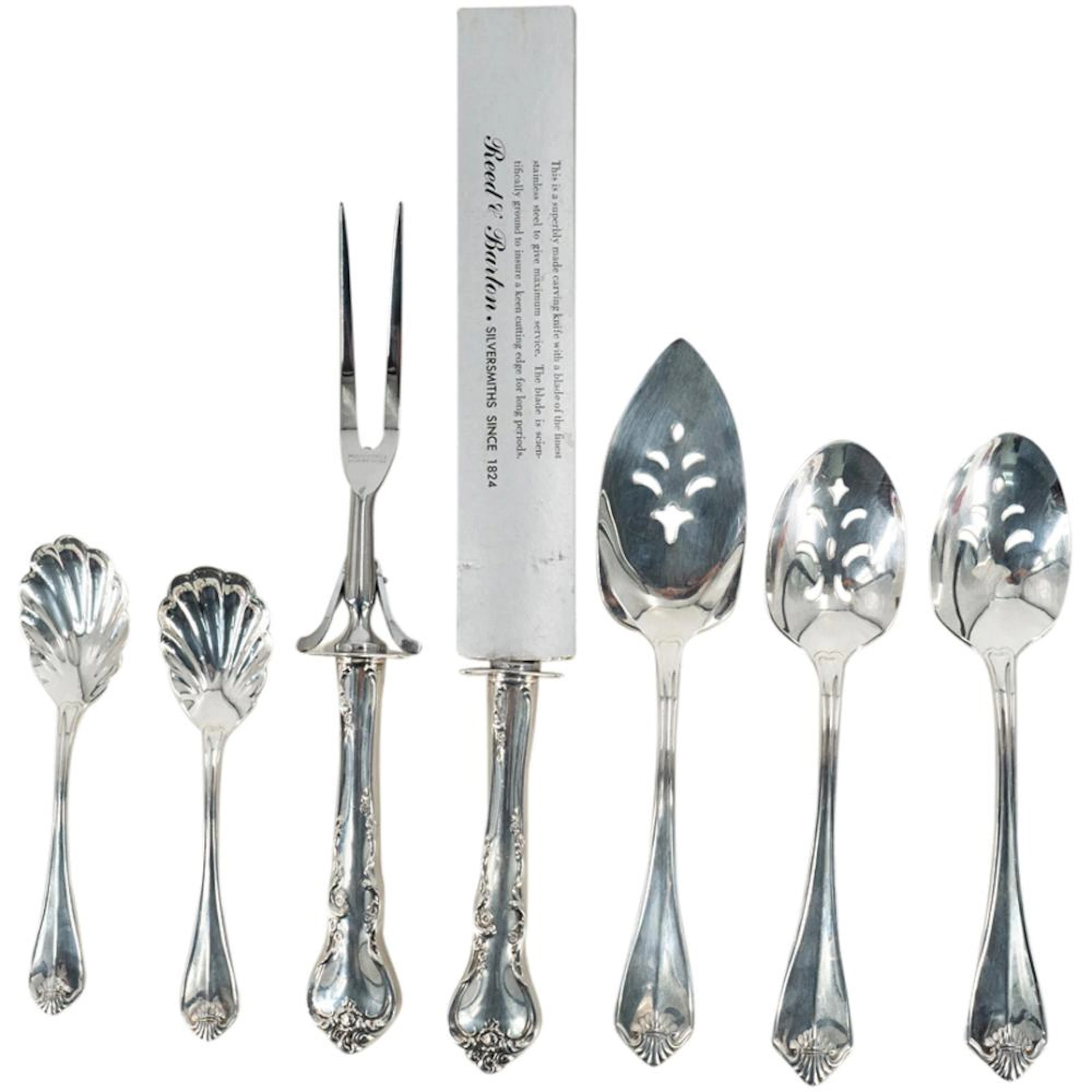 (7 Pc) Antique Continental Silver-Plated Flatware Serving Utensils Grouping Set