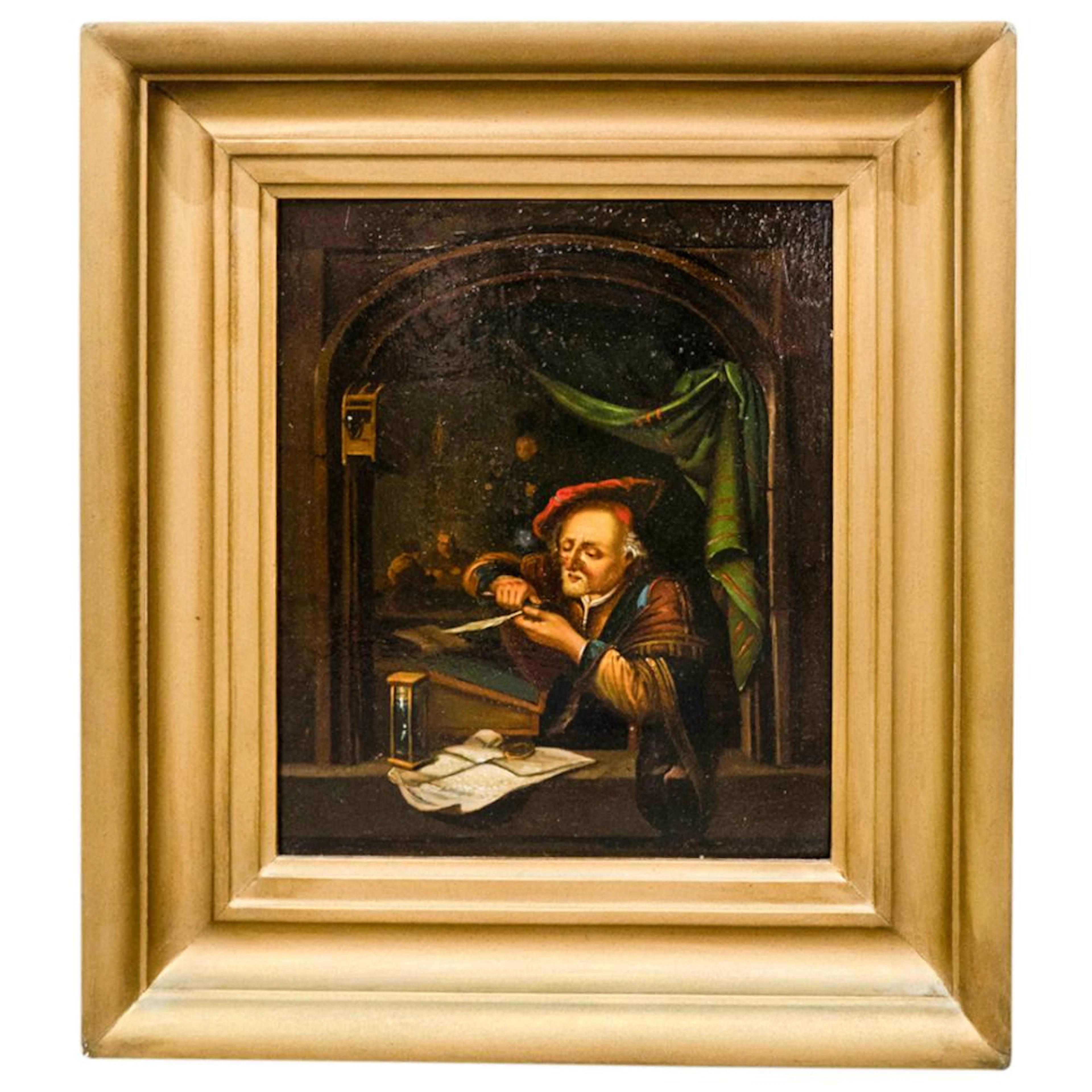 After Gerrit Dou "The Schoolmaster" Oil On Metal