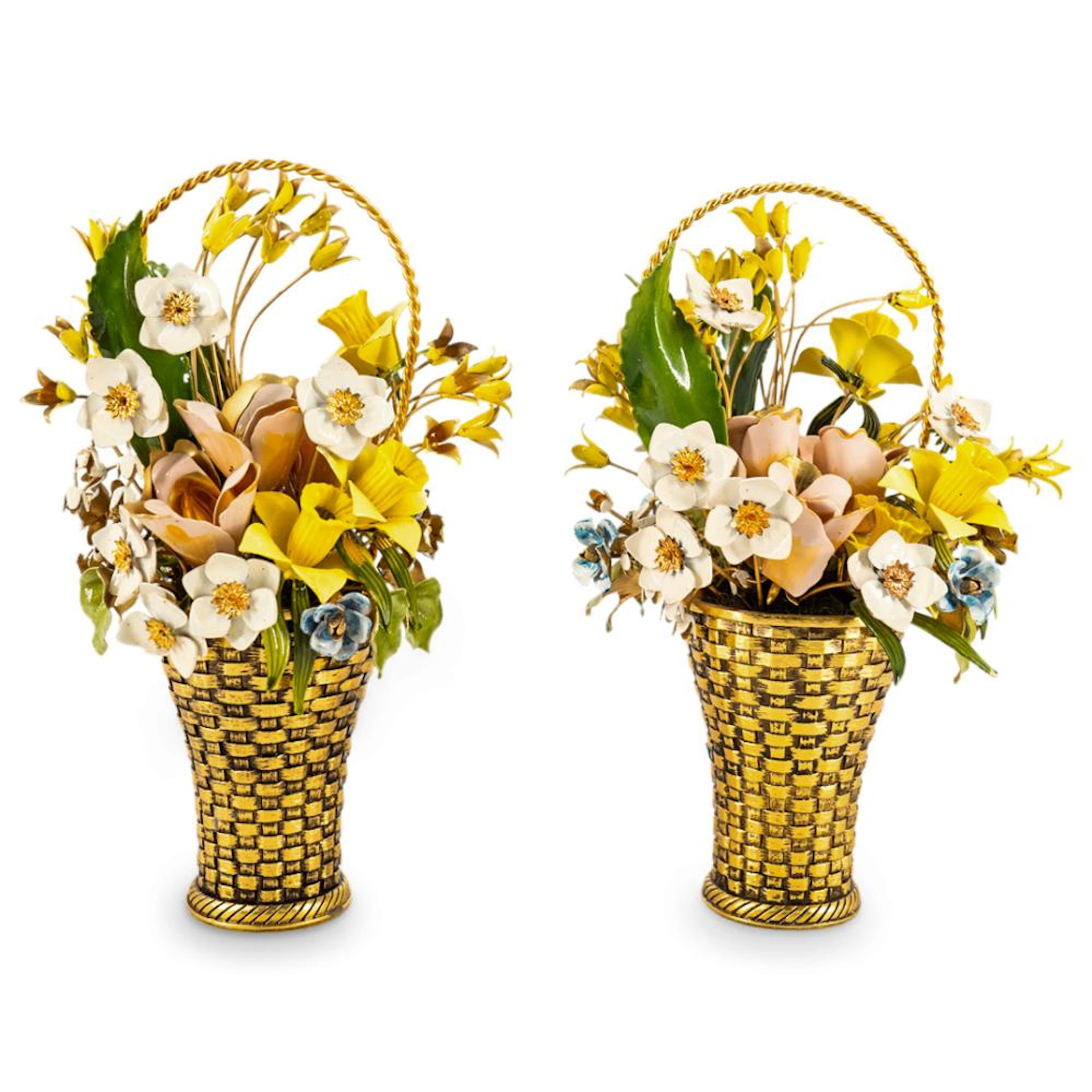 Pair Of Vintage Gloria Vanderbilt Enameled "Spring Bouquet" Baskets