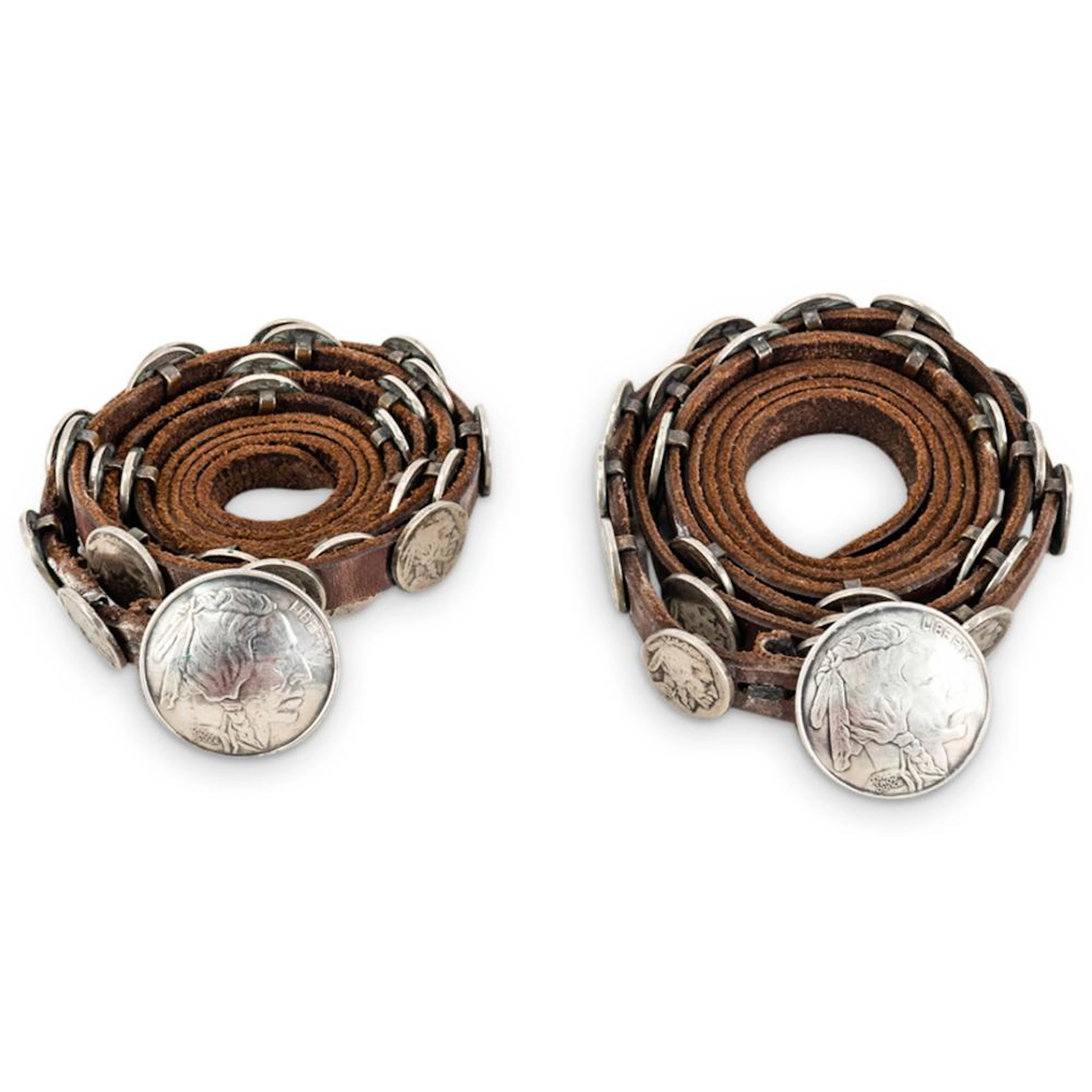 Pair Of American Leather, Buffalo Nickel, And Silver Bullion Belts