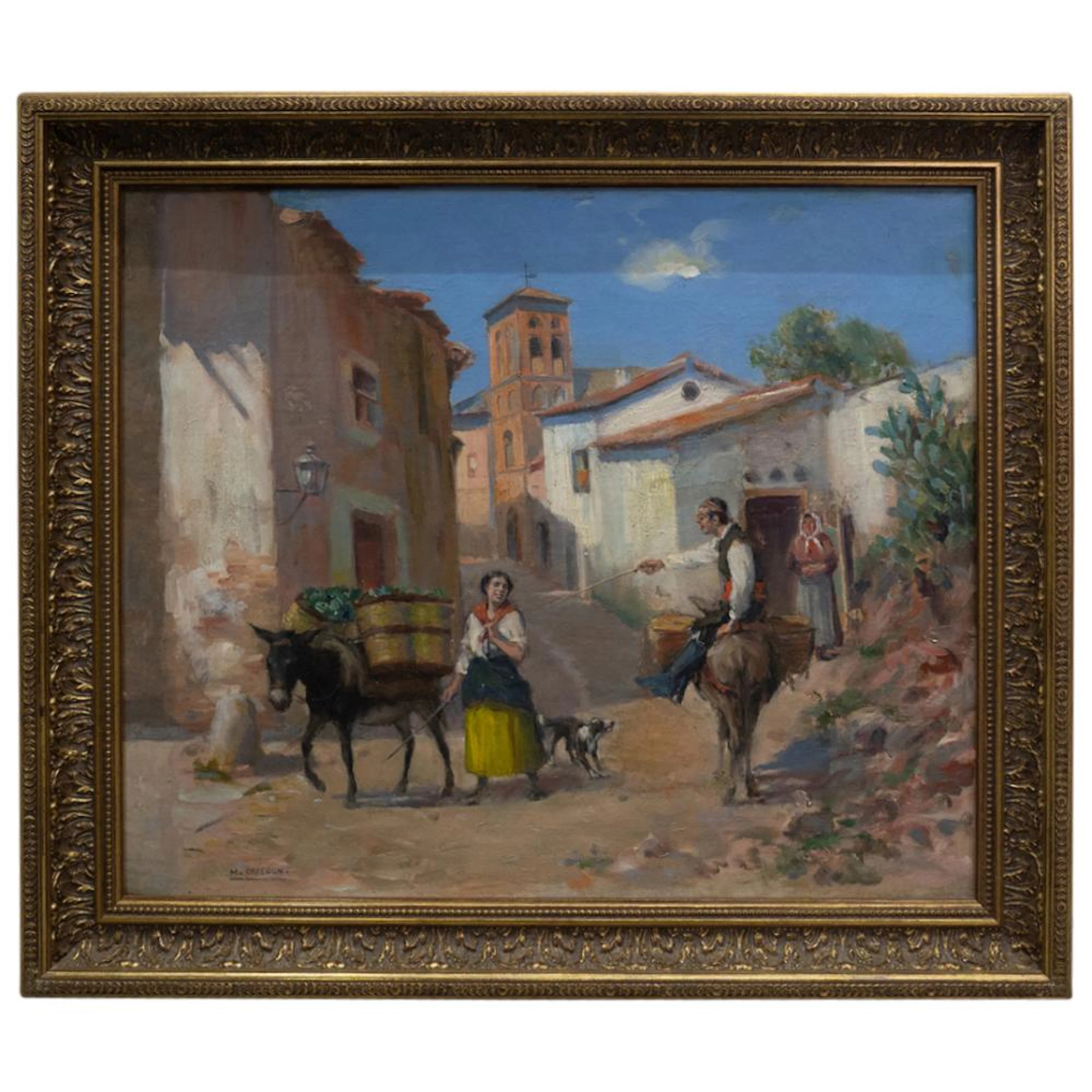 Signed M. Orregon Donkey Guider Oil On Canvas