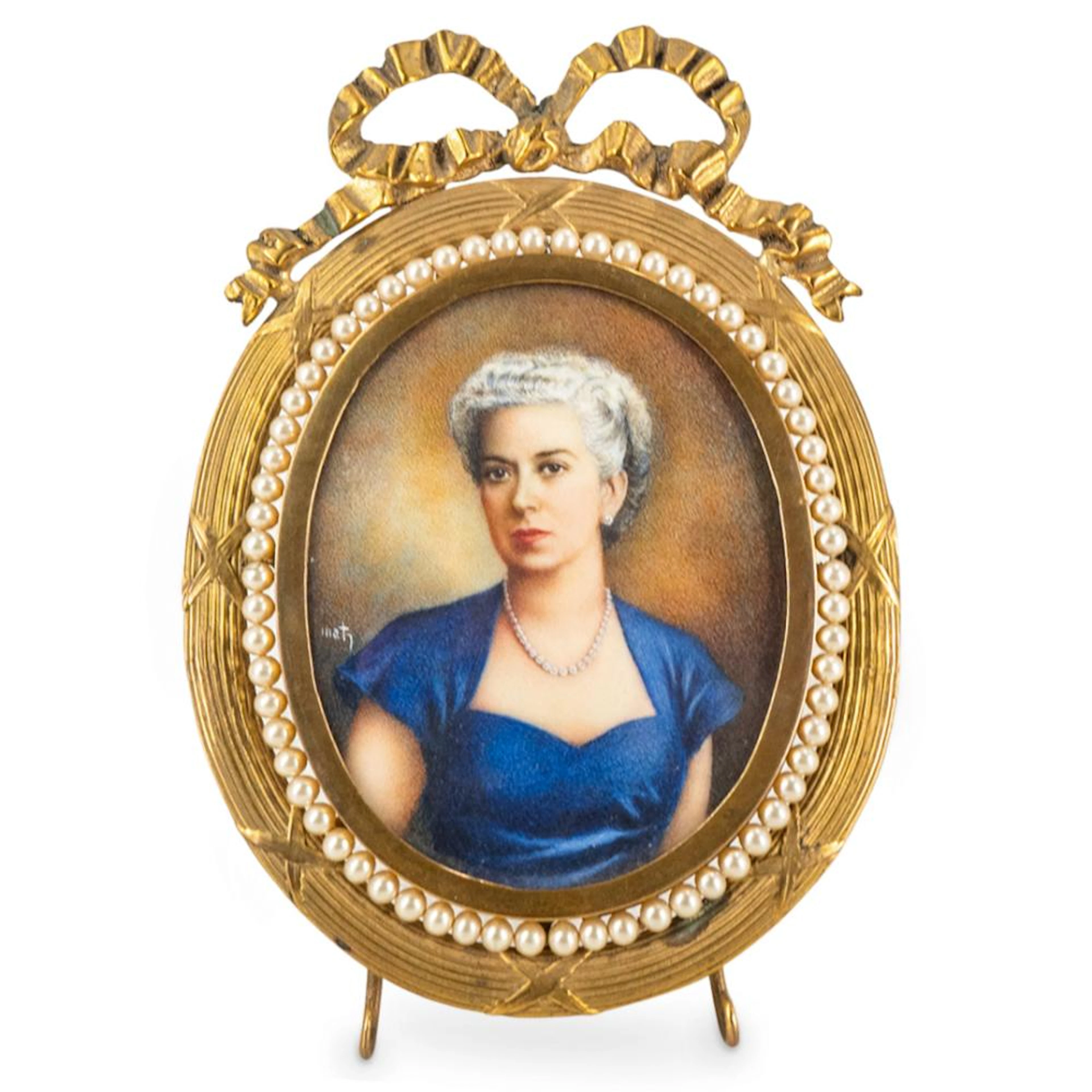 Signed Vintage Latin American Oil On Celluloid Portrait Of A Lady