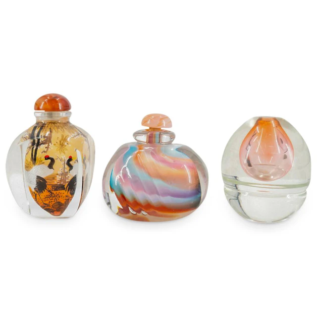 (3 Pc) Karg / Constantin Young / Asian Art Glass Perfume Bottles