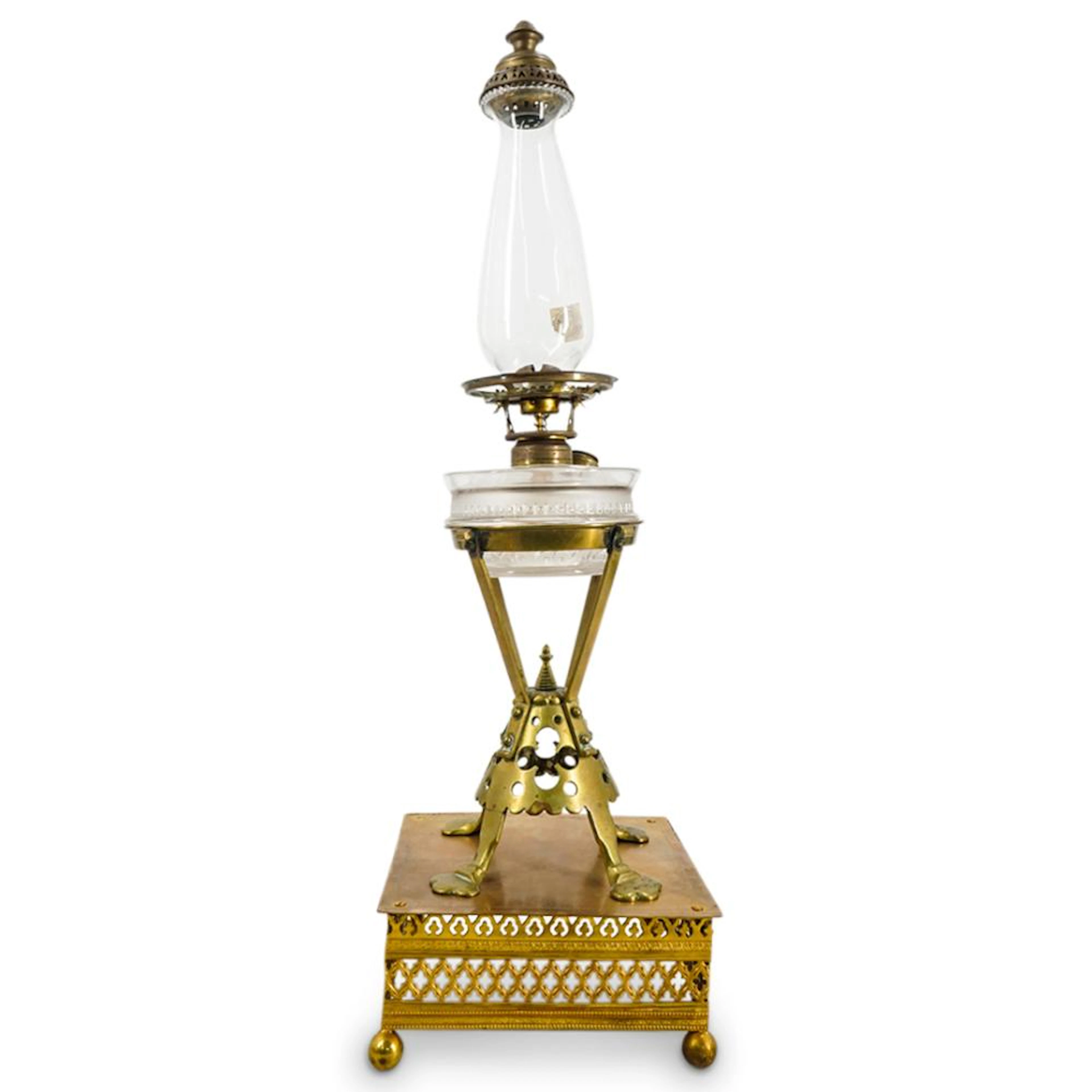 19th C. American Macbeth & Co Hurricane Lamp On Base & Stand
