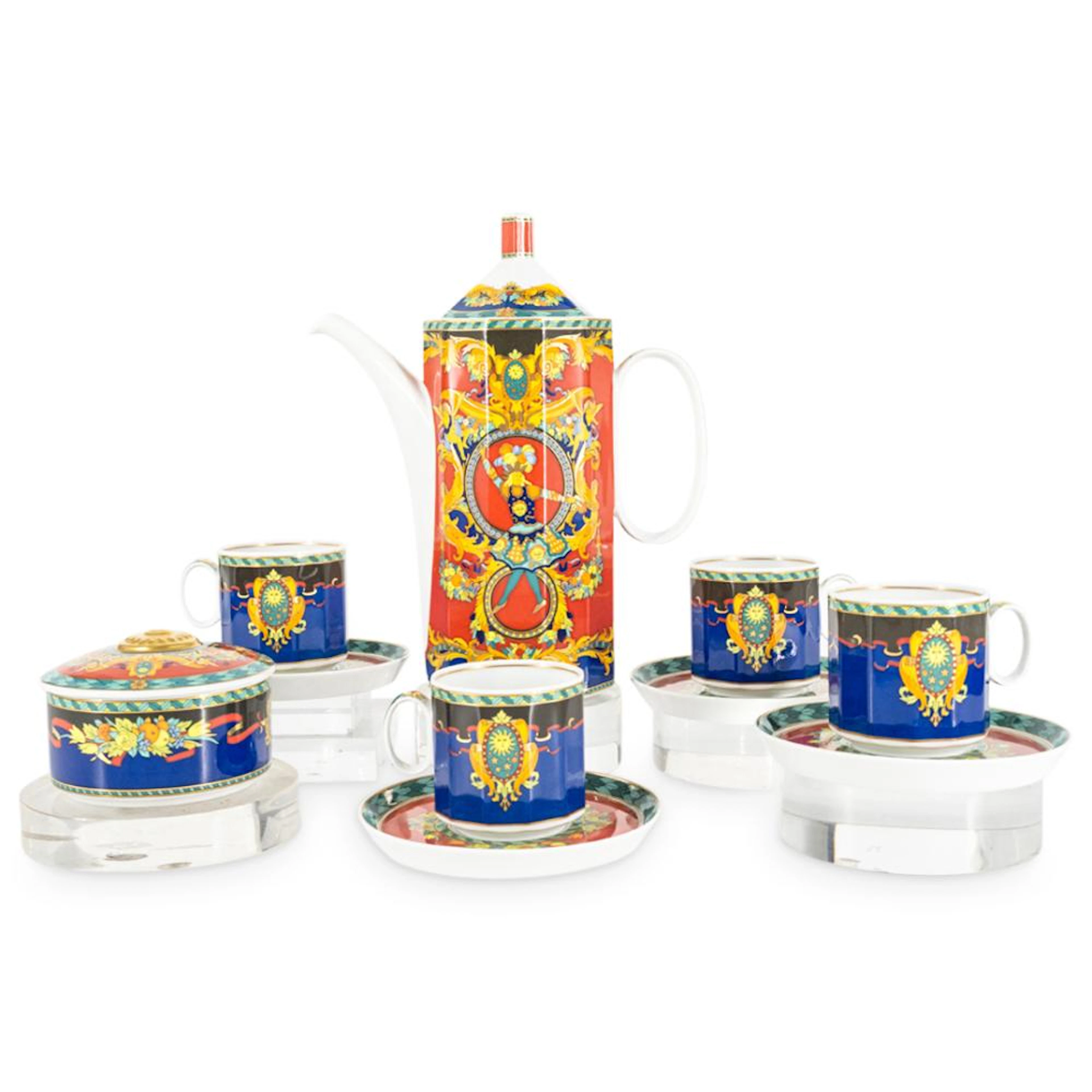(10 Pc) Rosenthal Versace "Le Roi Soleil" Porcelain Tea Set