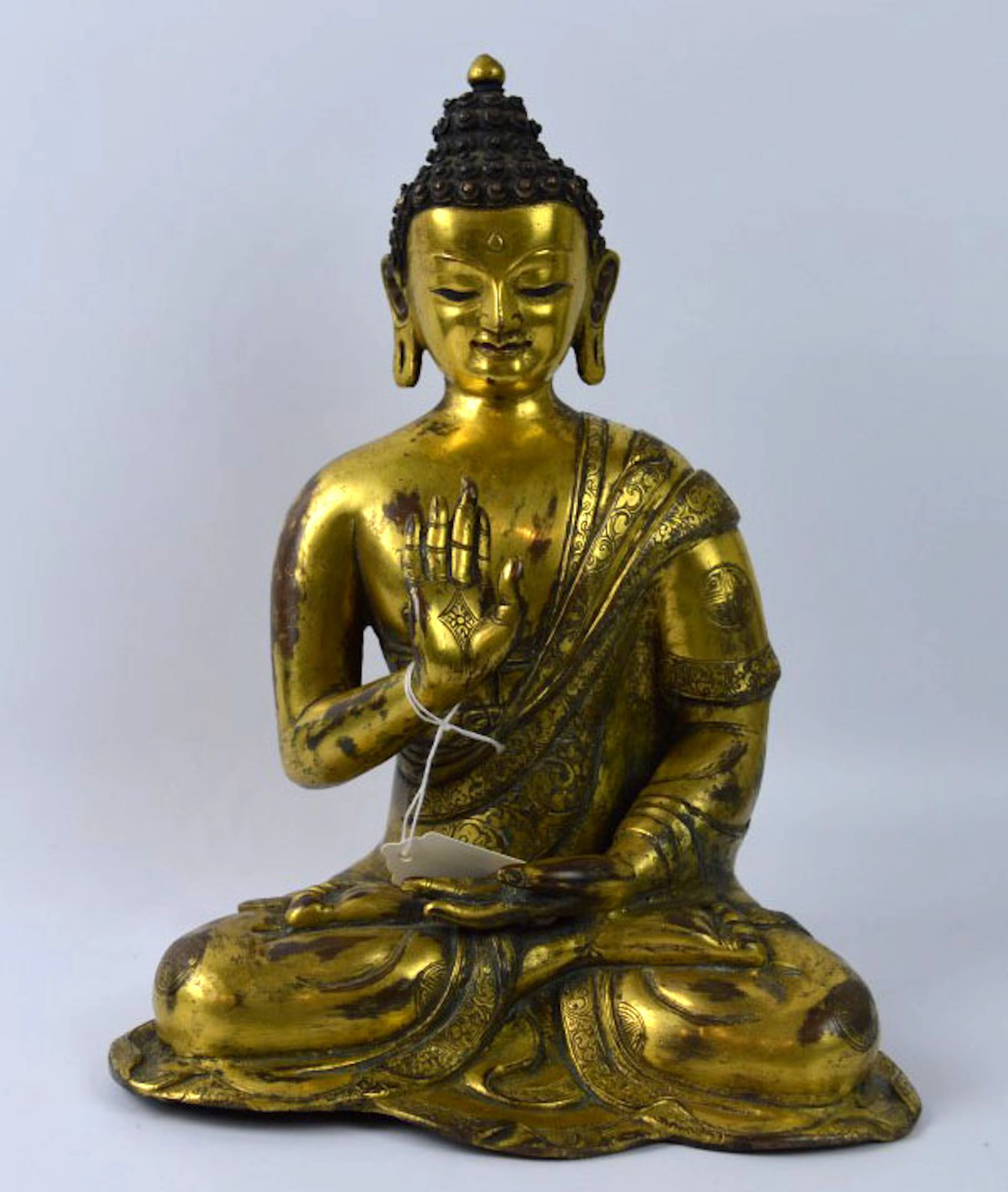 Tibet Gilt Bronze Incised Seated Buddha