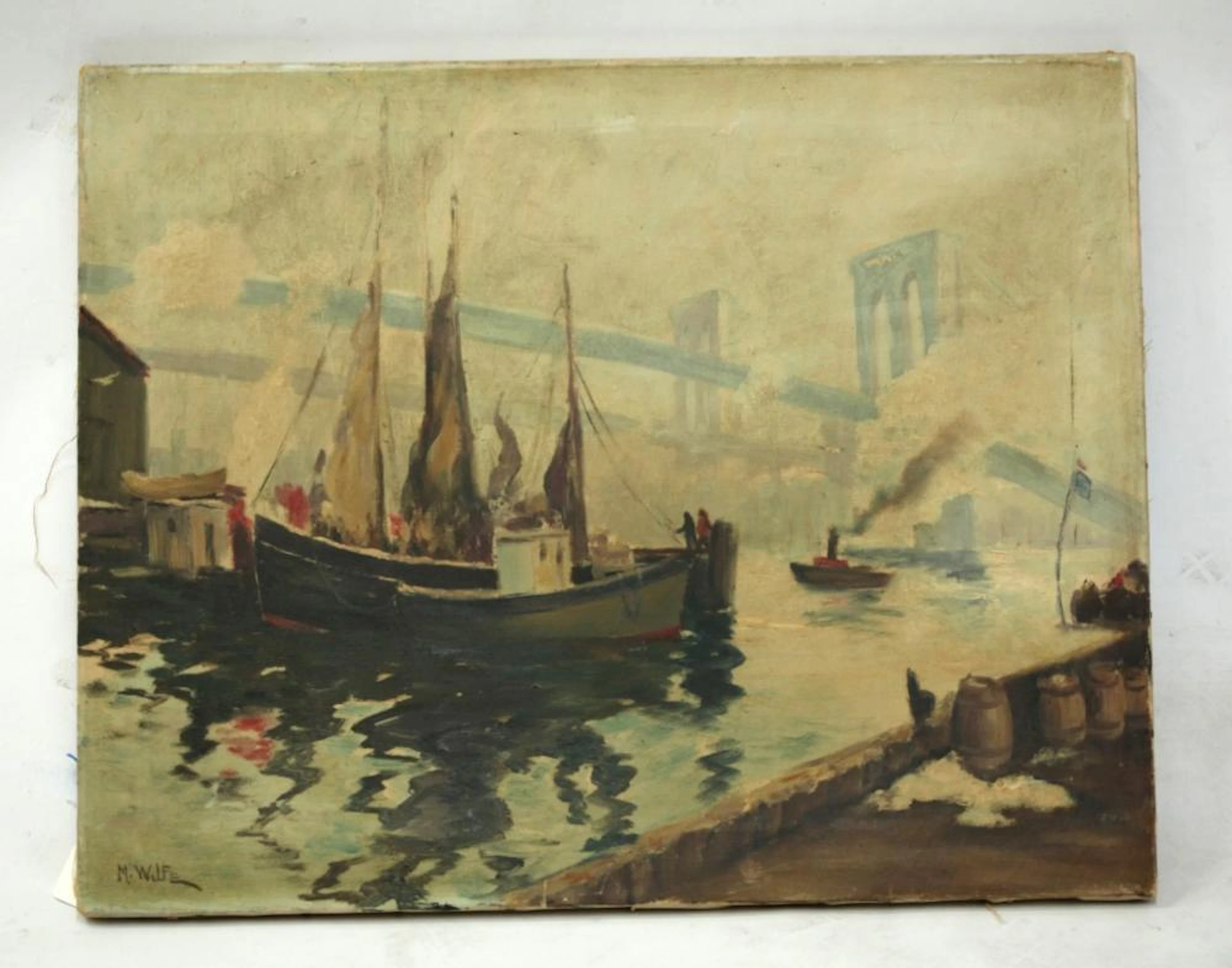 Brooklyn Bridge Manhattan Bridge East River Oil