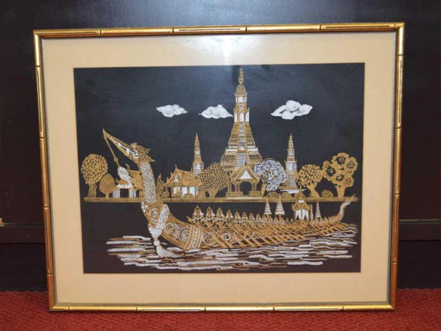 Print on silk of an Oriental ship
