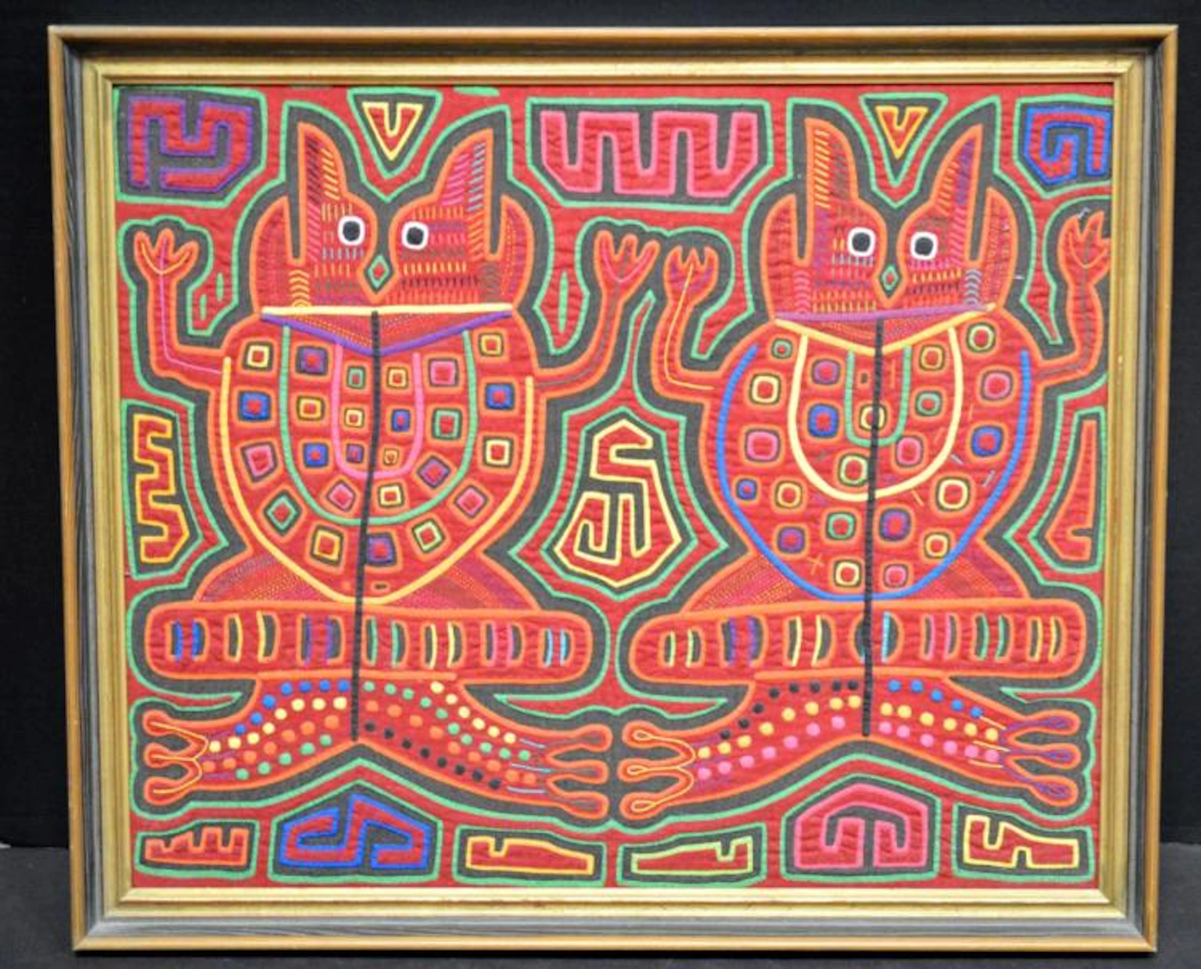 Framed Mola Art of Panama Kuna Indians of San Blas