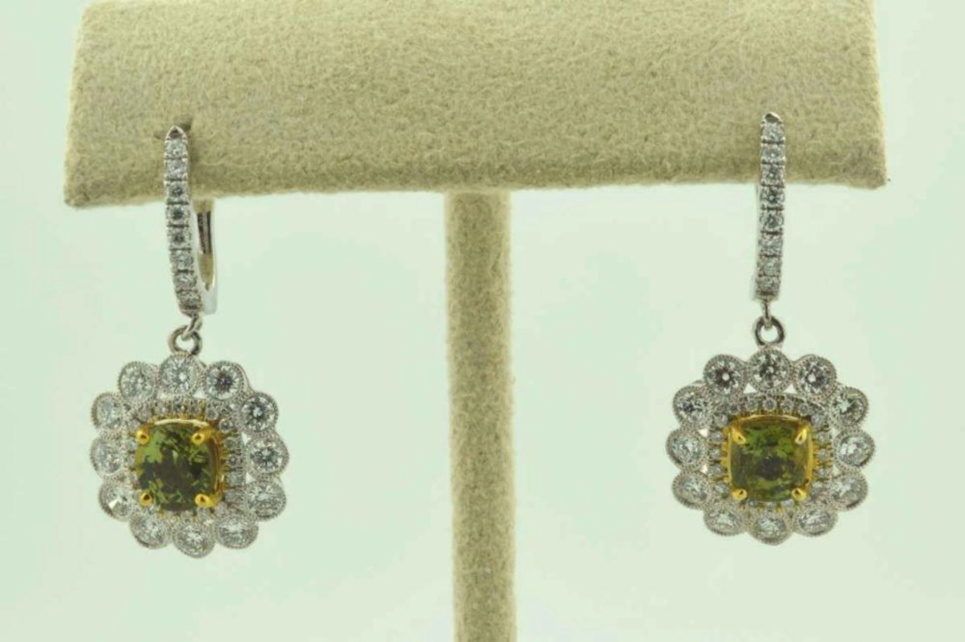 Platinum alexandrite and diamond earrings