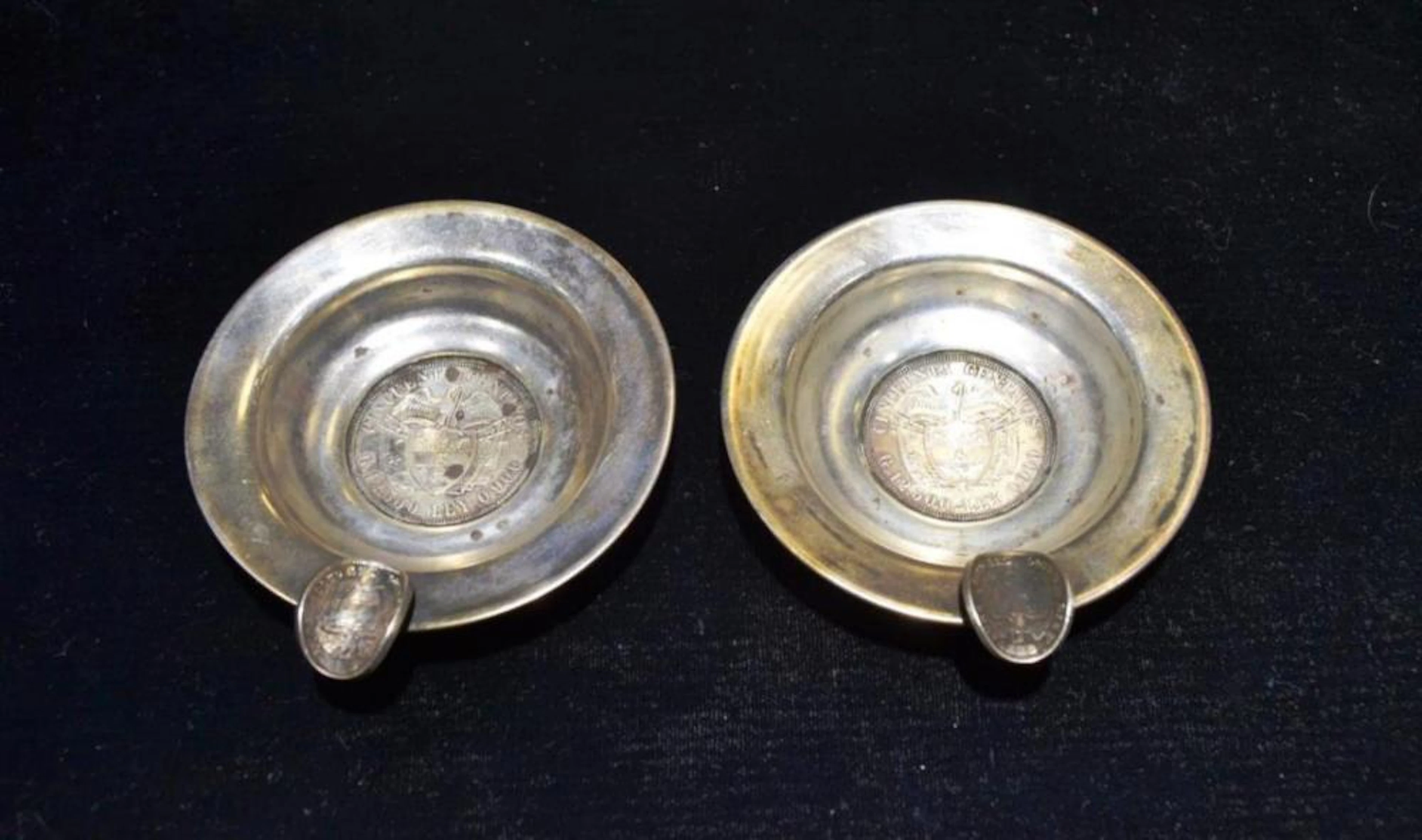 Pair of 1934 Colombian Silver Coin Ashtrays