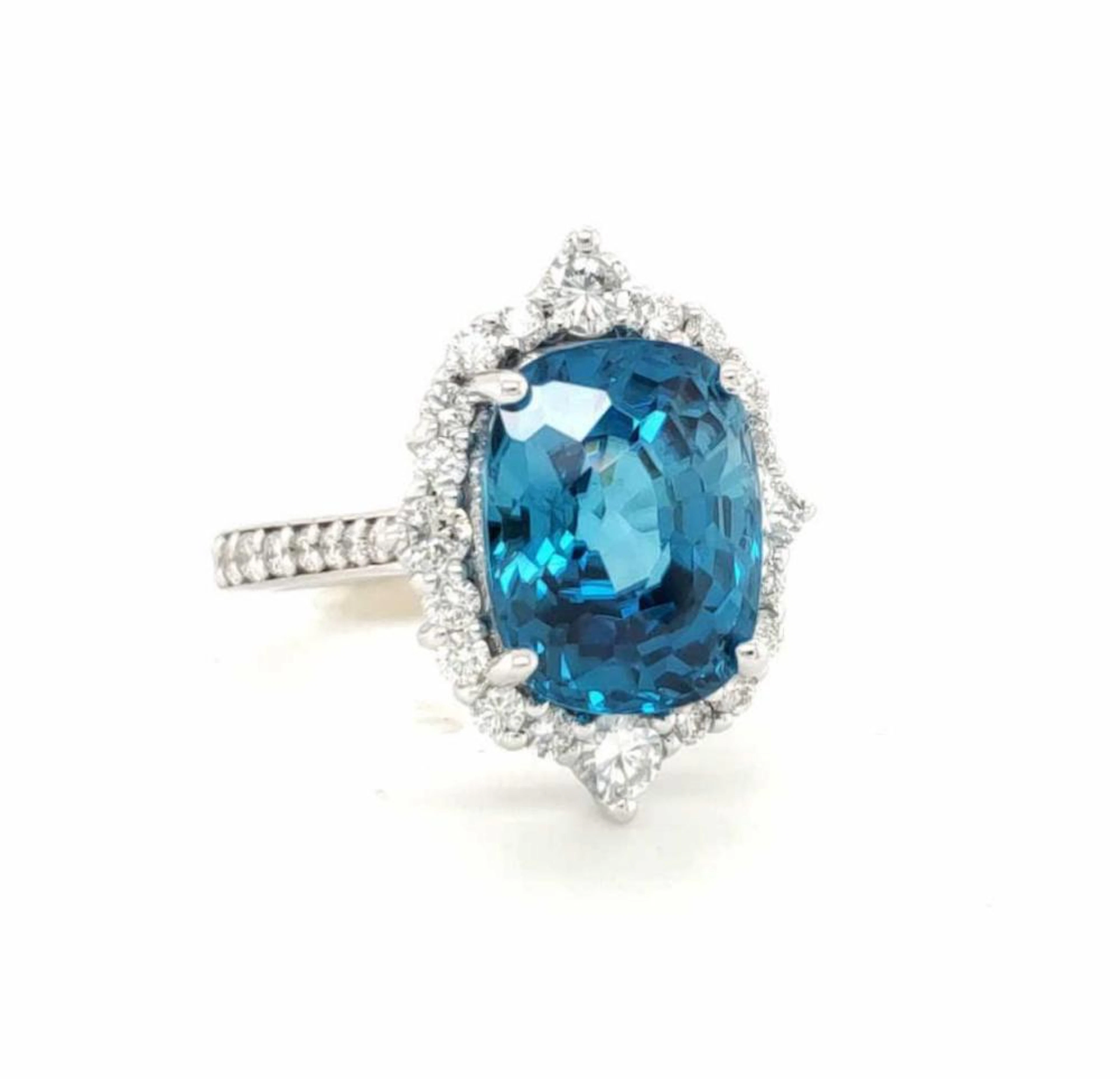 14kt white gold blue zircon and diamond ring