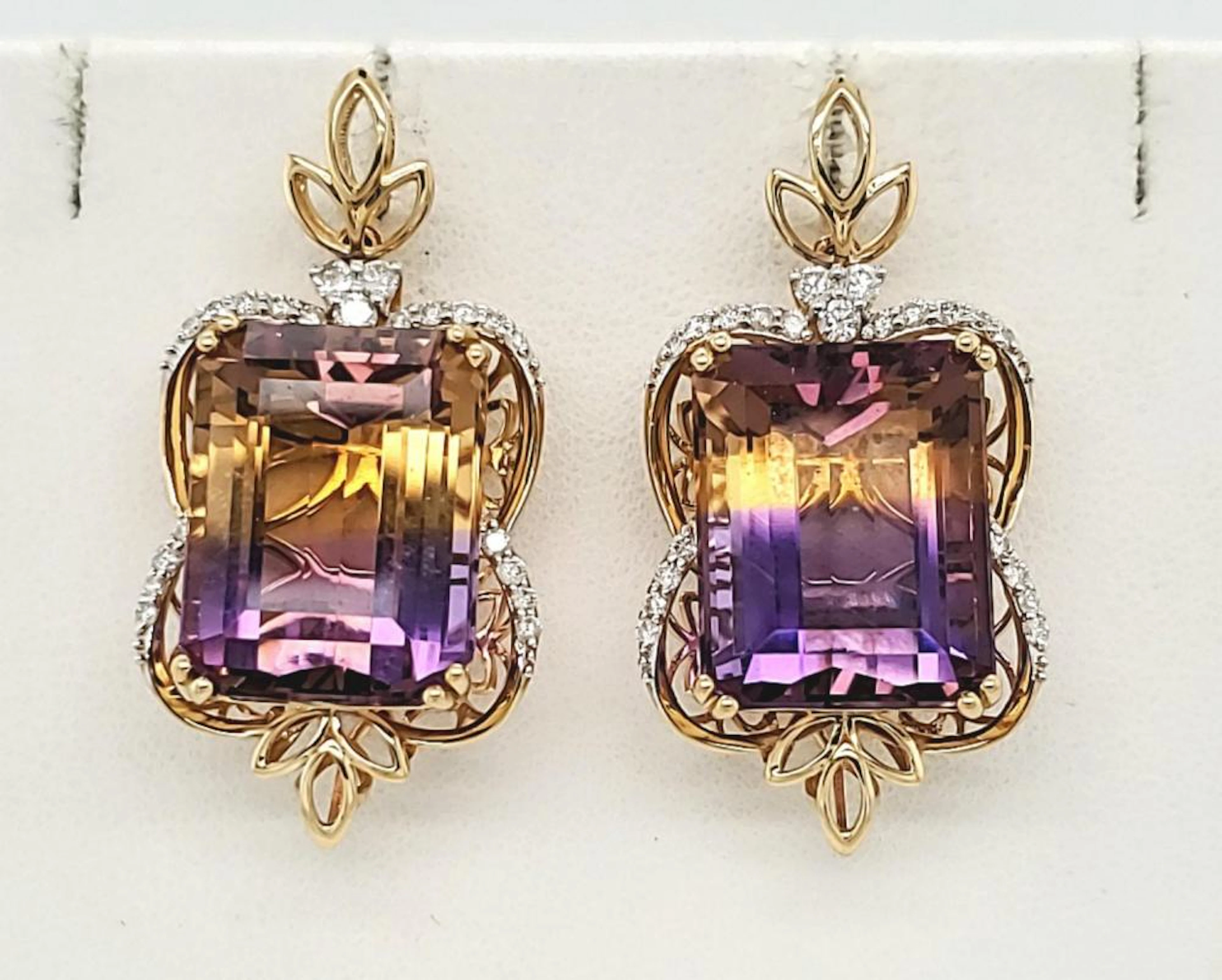 14kt yellow gold ametrine and diamond earrings
