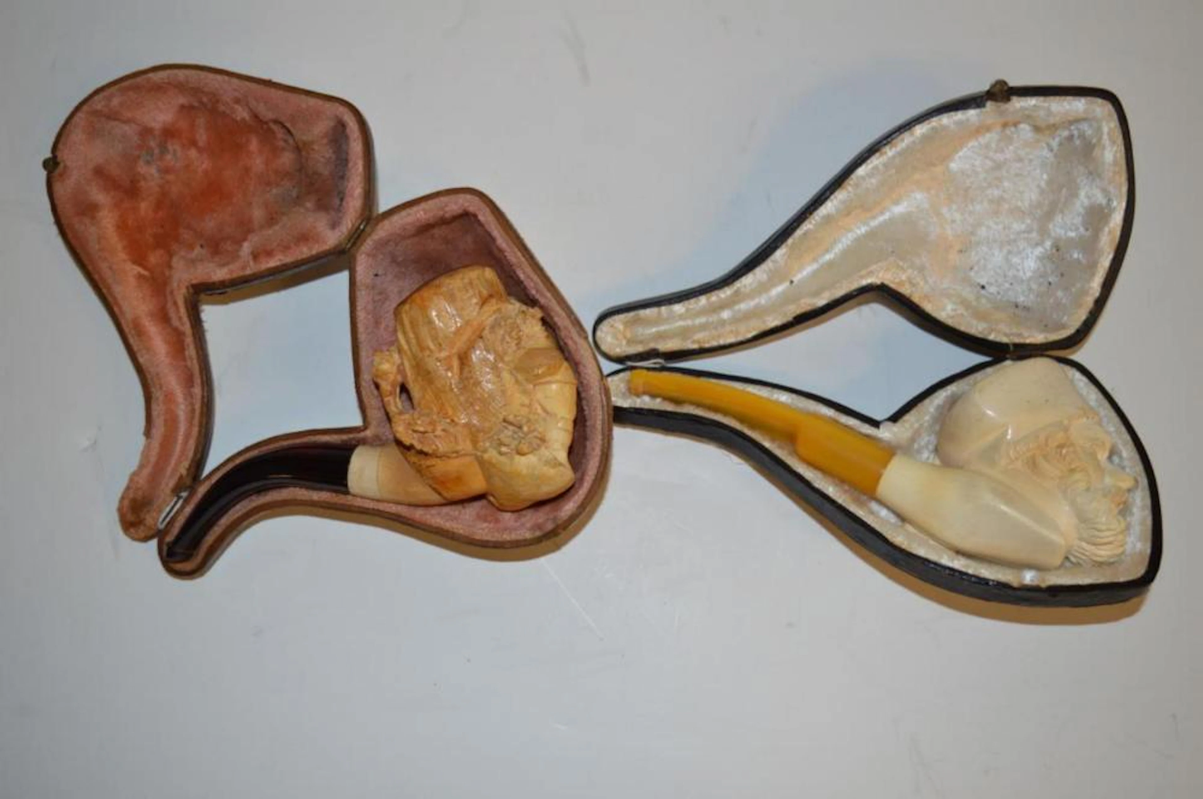 Pair of Meerschaum Ornately Carved Tobacco Pipes