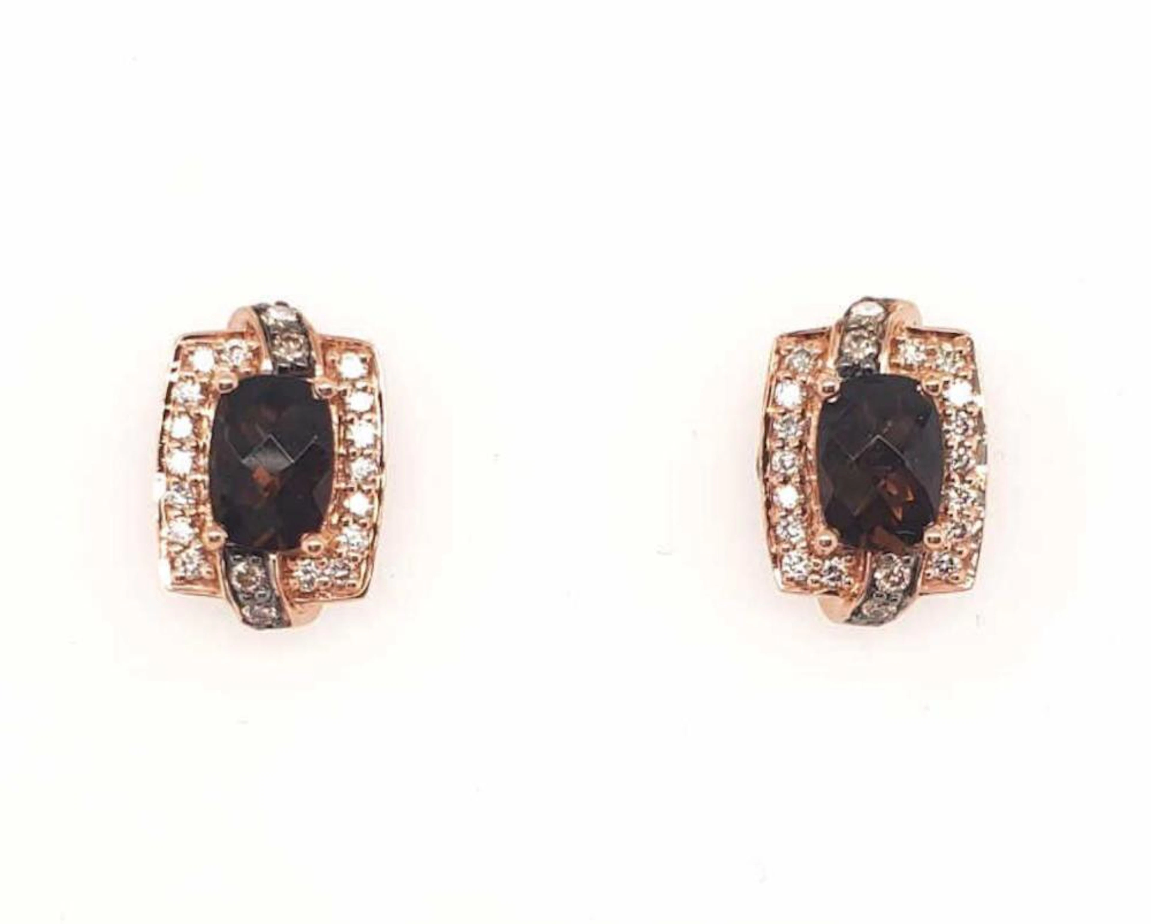 Levian 14kt smoky quartz and diamond earrings