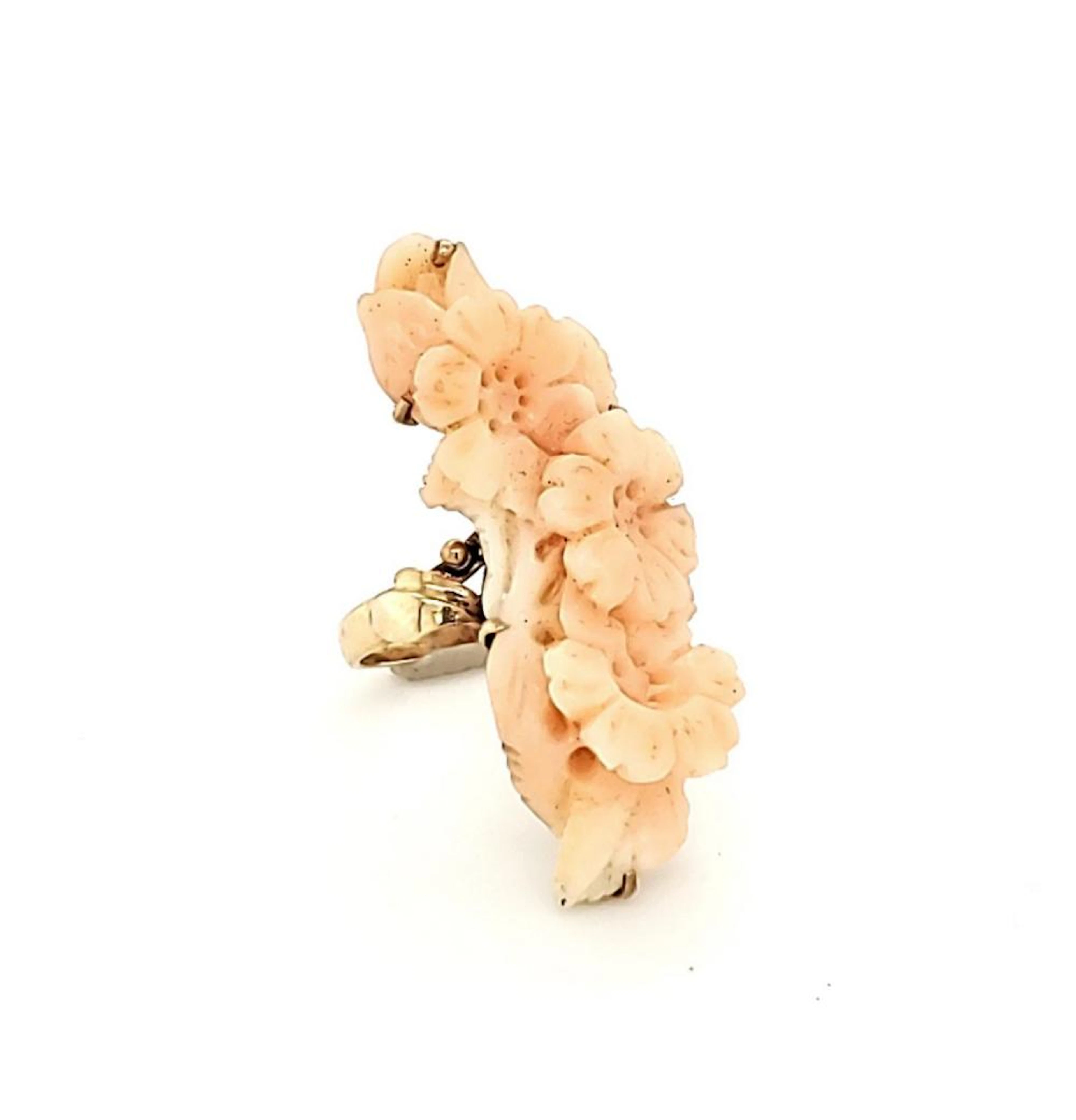 14kt yellow gold carved coral flower ring