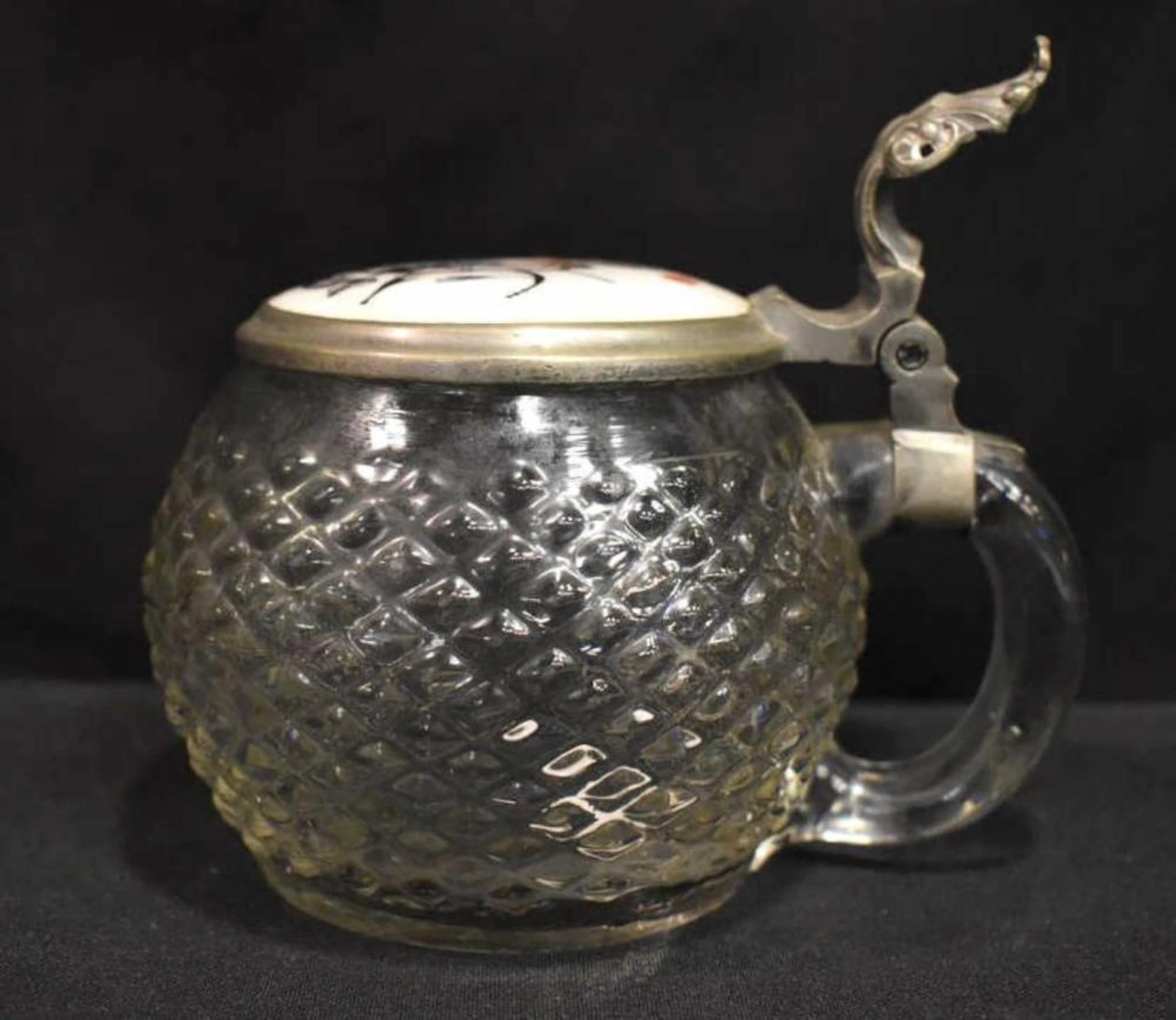 Small Round Form German Glass Beer Stein w Lid