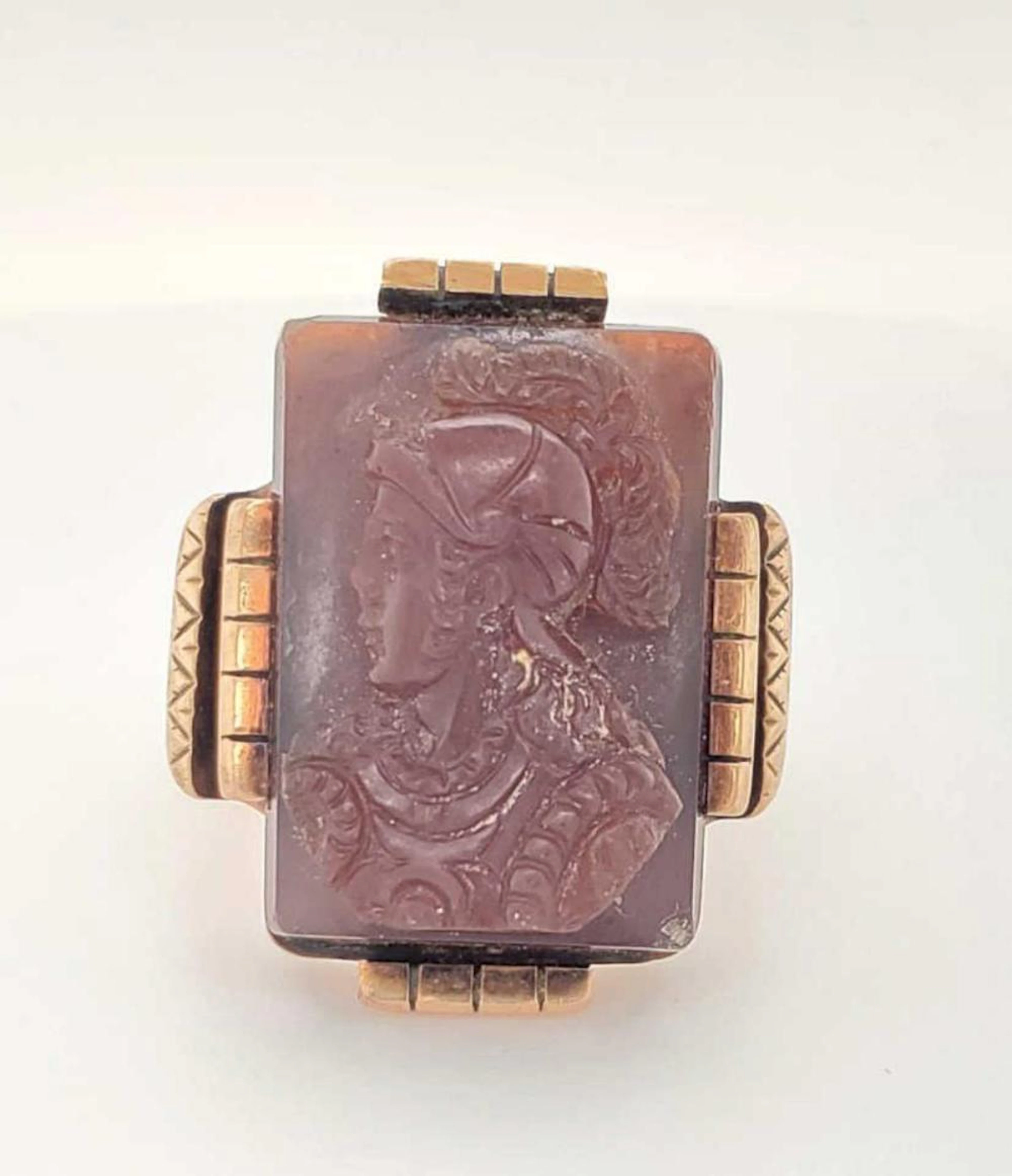 10kt rose gold carved agate cameo ring