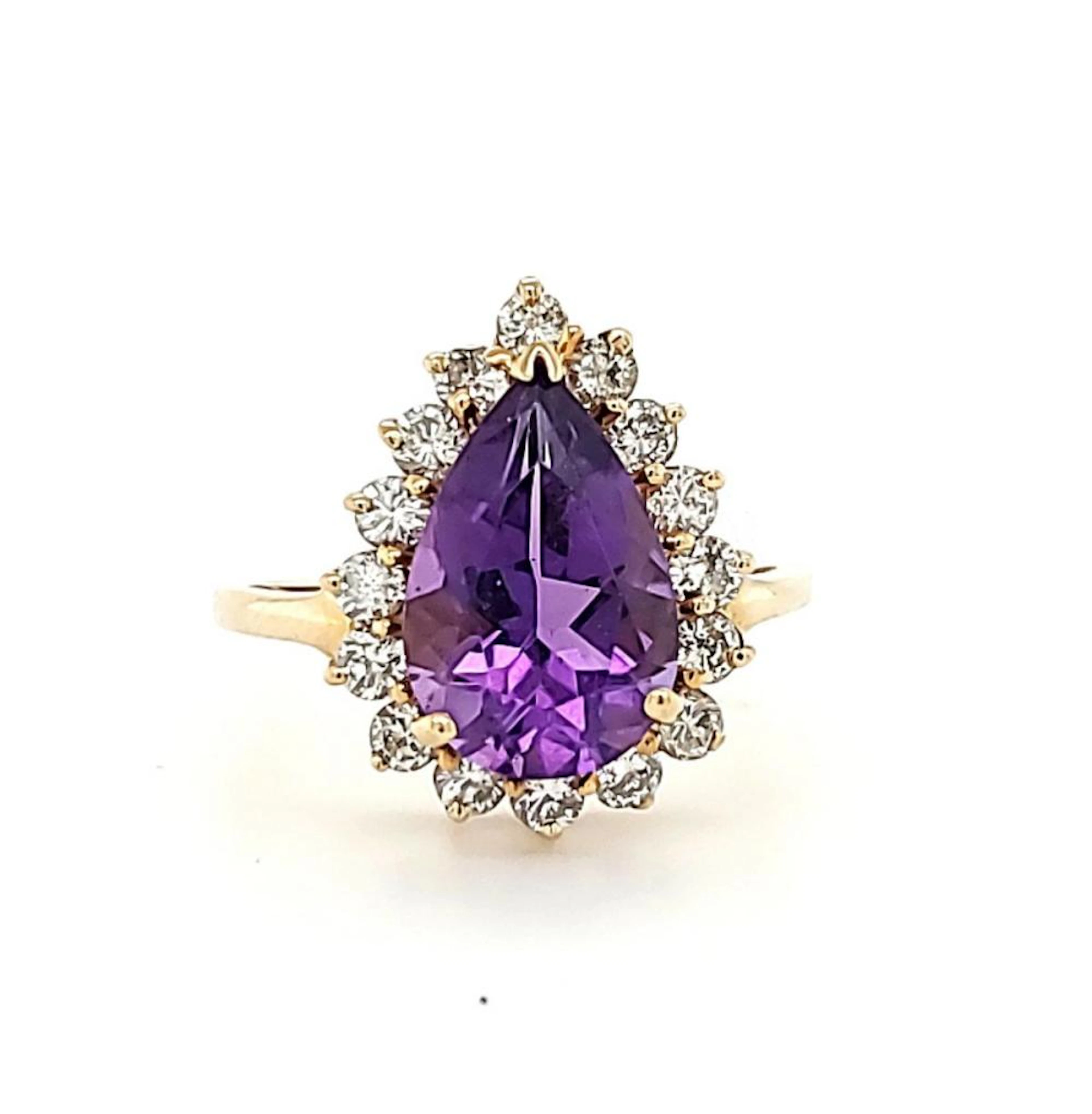 14kt yellow gold amethyst and diamond ring