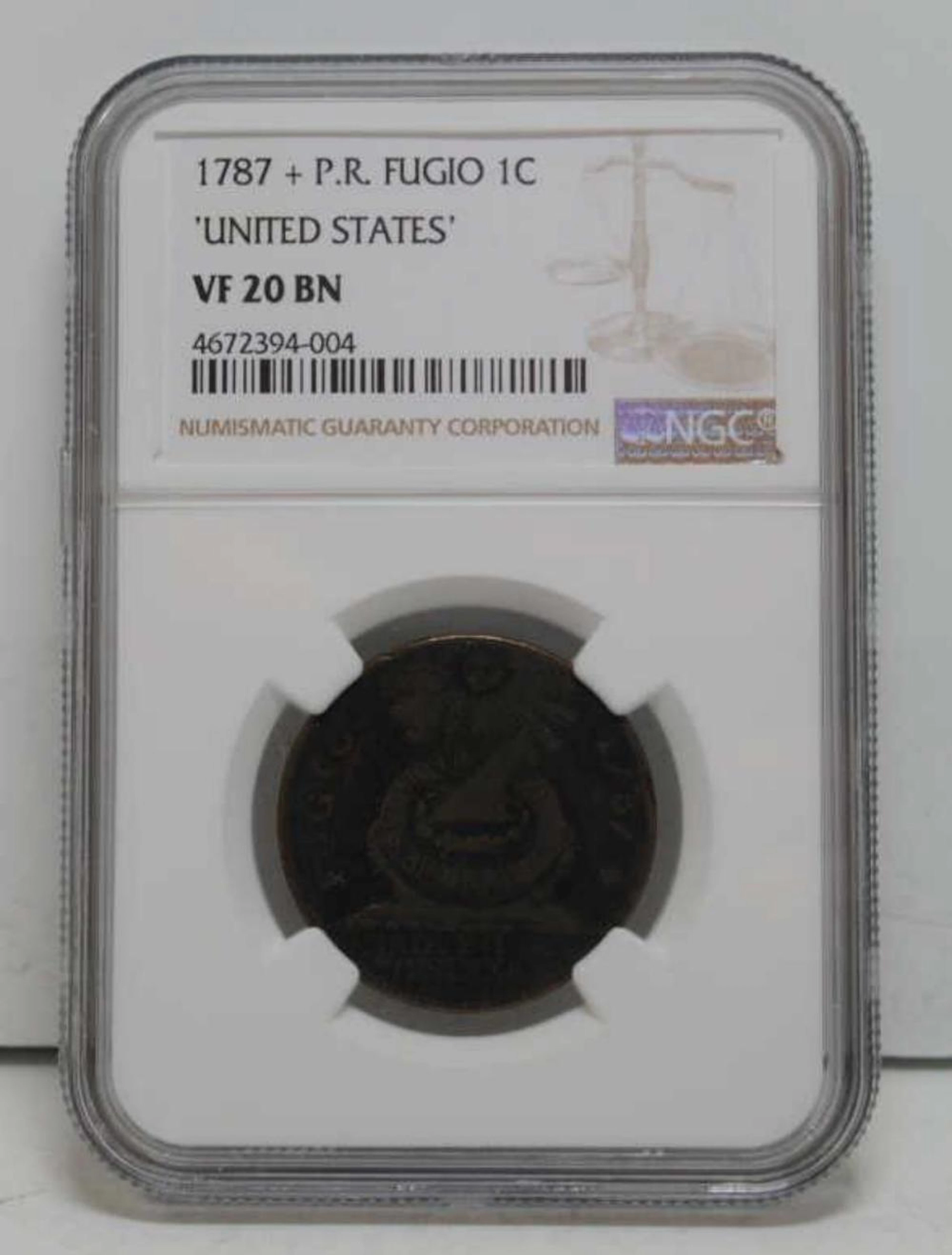 1787 Fugio Cent "United States" P.R. NGC VF20B