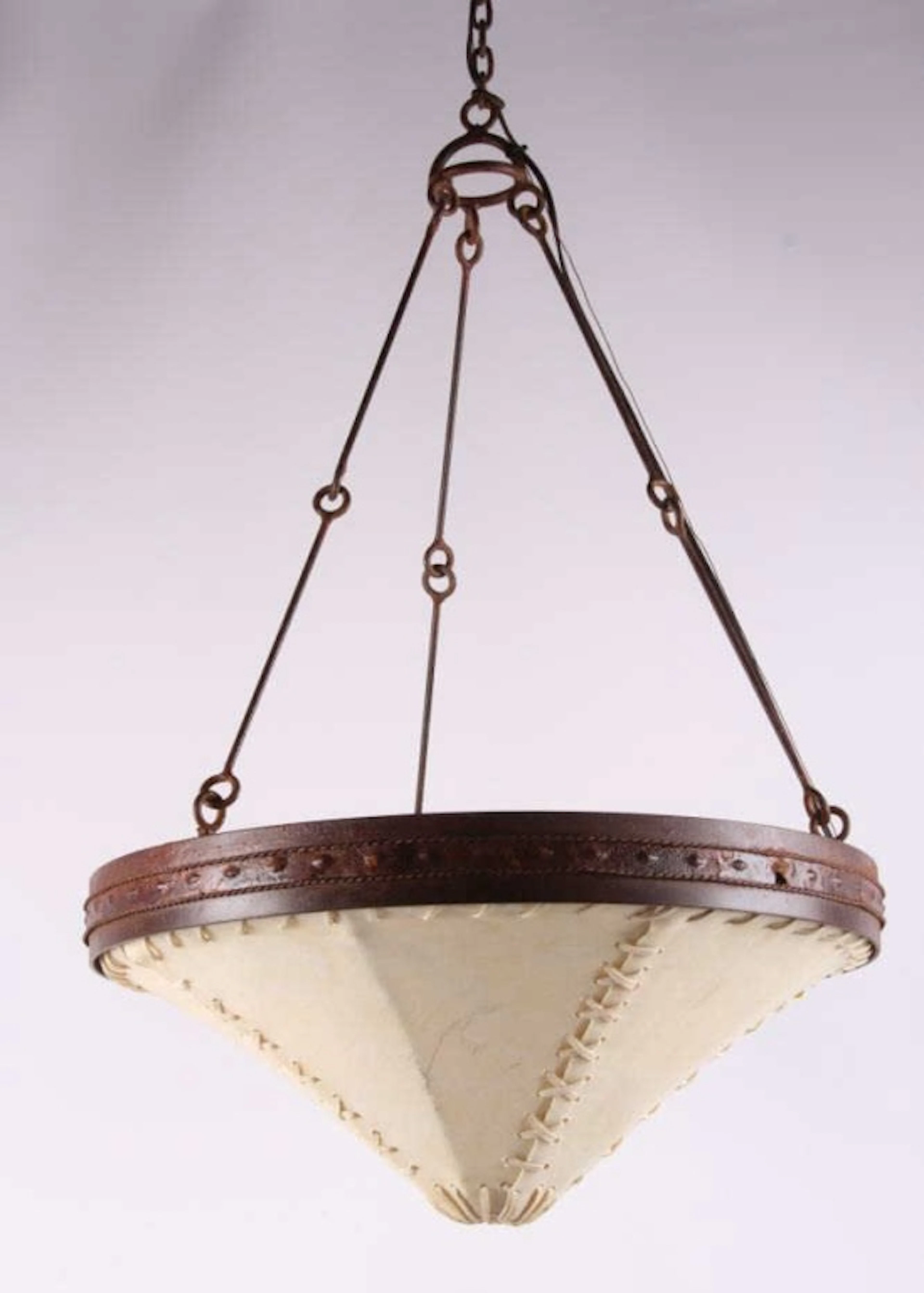 Rustic Stretched Rawhide Hanging Dome Chandelier