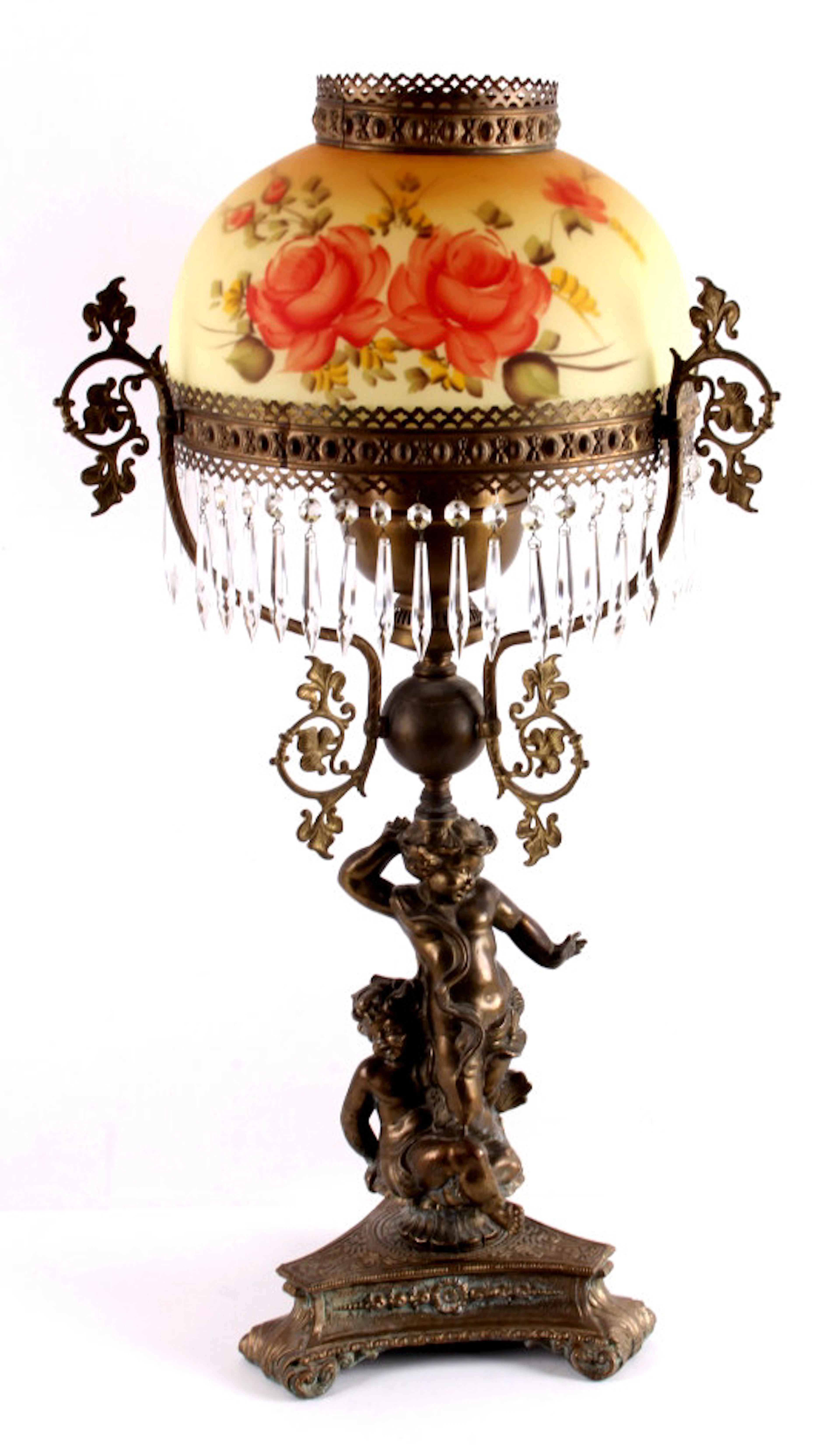 Antique Bronze Cherub Kerosene Table Lamp