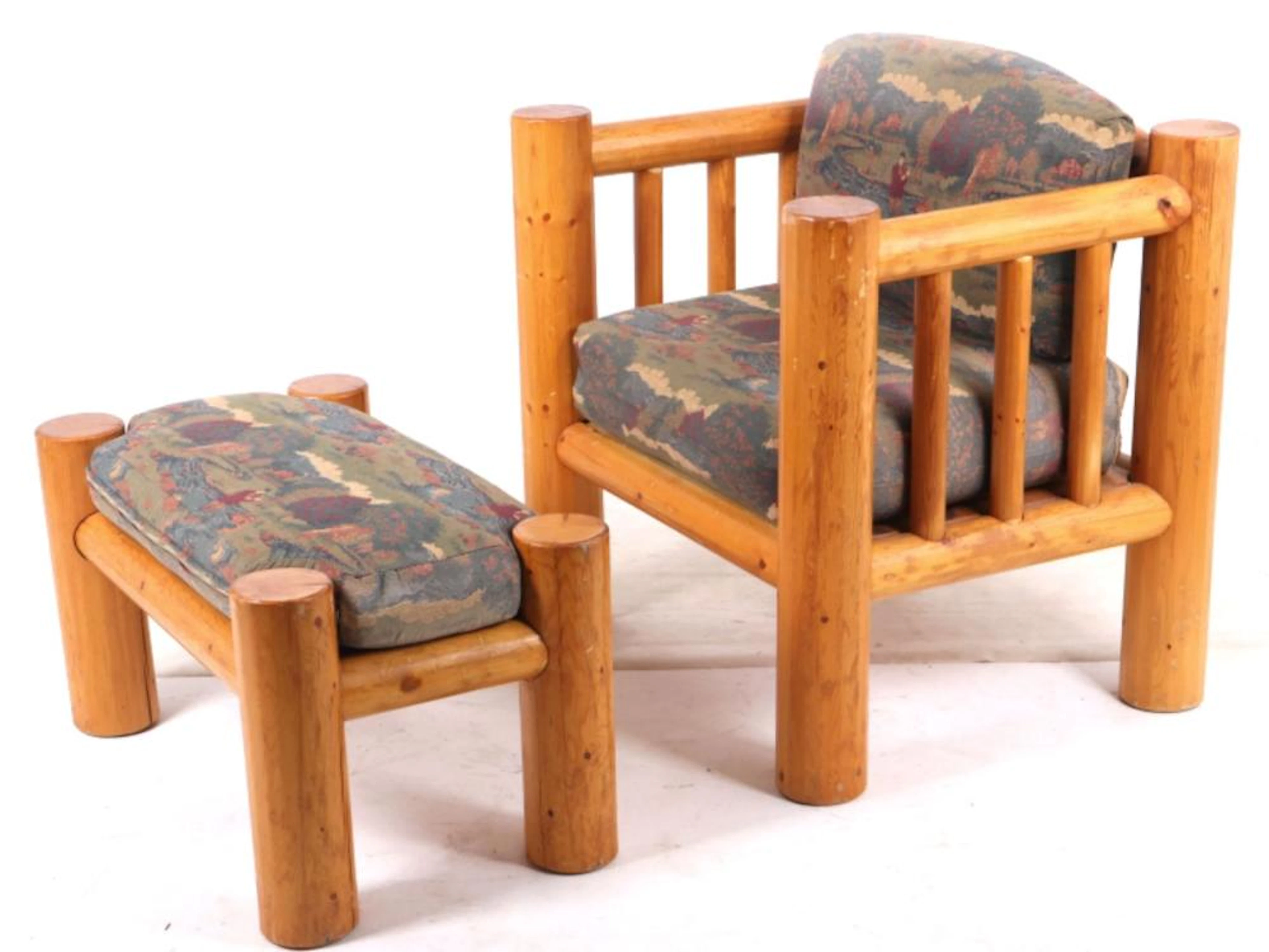 Fly Fishing Cushioned Oak Log Chair & Ottoman